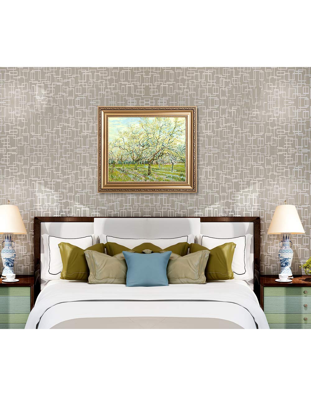 Decorarts - The White Orchard - Vincent Van Gogh. Giclee Print On Canvas With Matching Golden-Relief Framed Wall Art. Picture Si