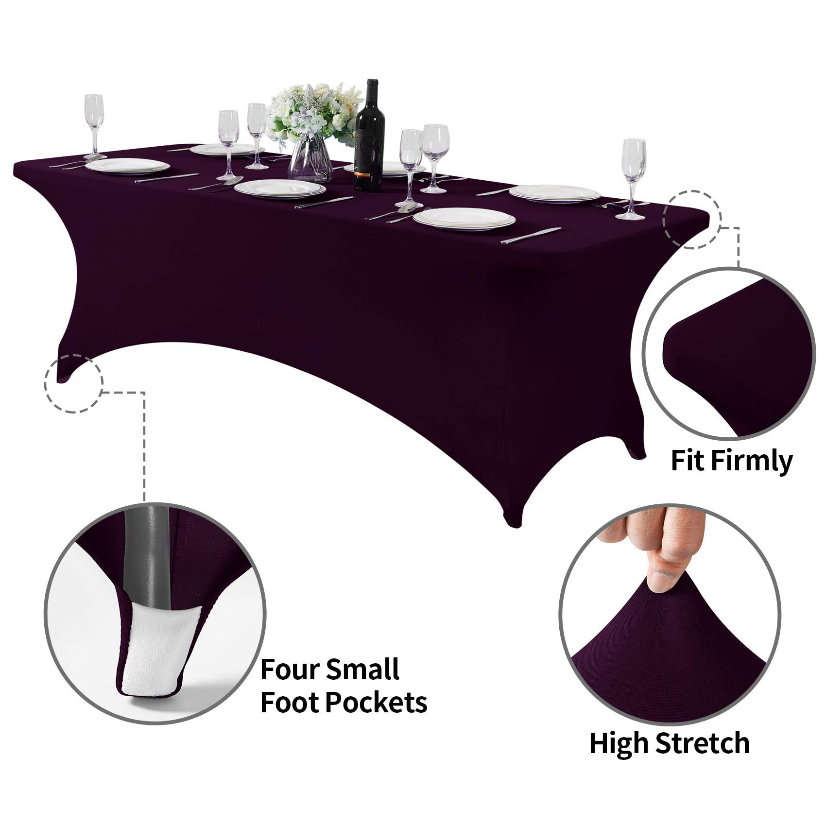 Hezuzo Spandex Table Cover For 8Ft Table Universal Fitted Stretch Tablecloth For Party, Banquet, Wedding And Events-Eggplant