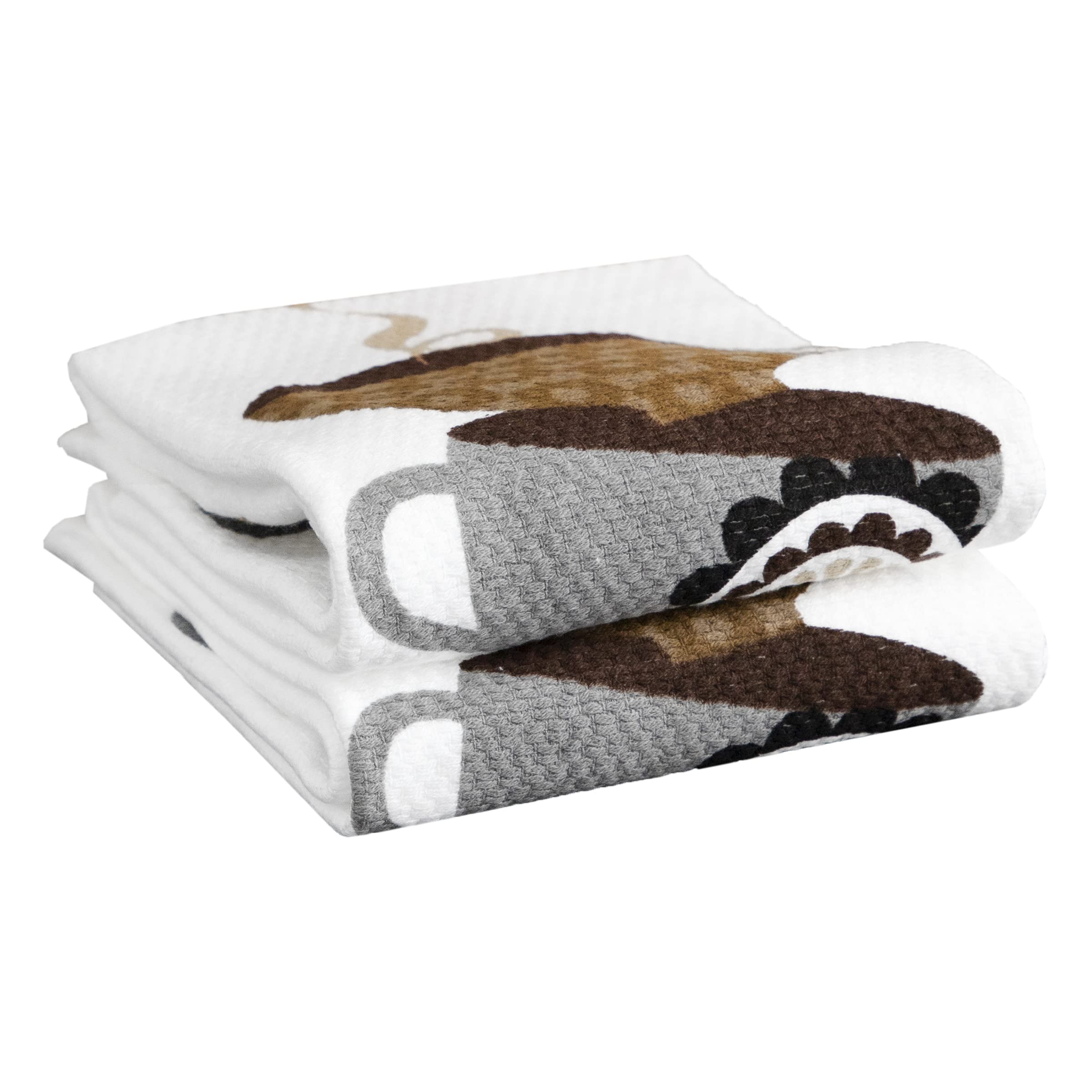 T-fal Textiles Double Sided Print Woven Cotton Kitchen Dish Towel Set, 2-pack, 16 x 26, Coffee Cups Print