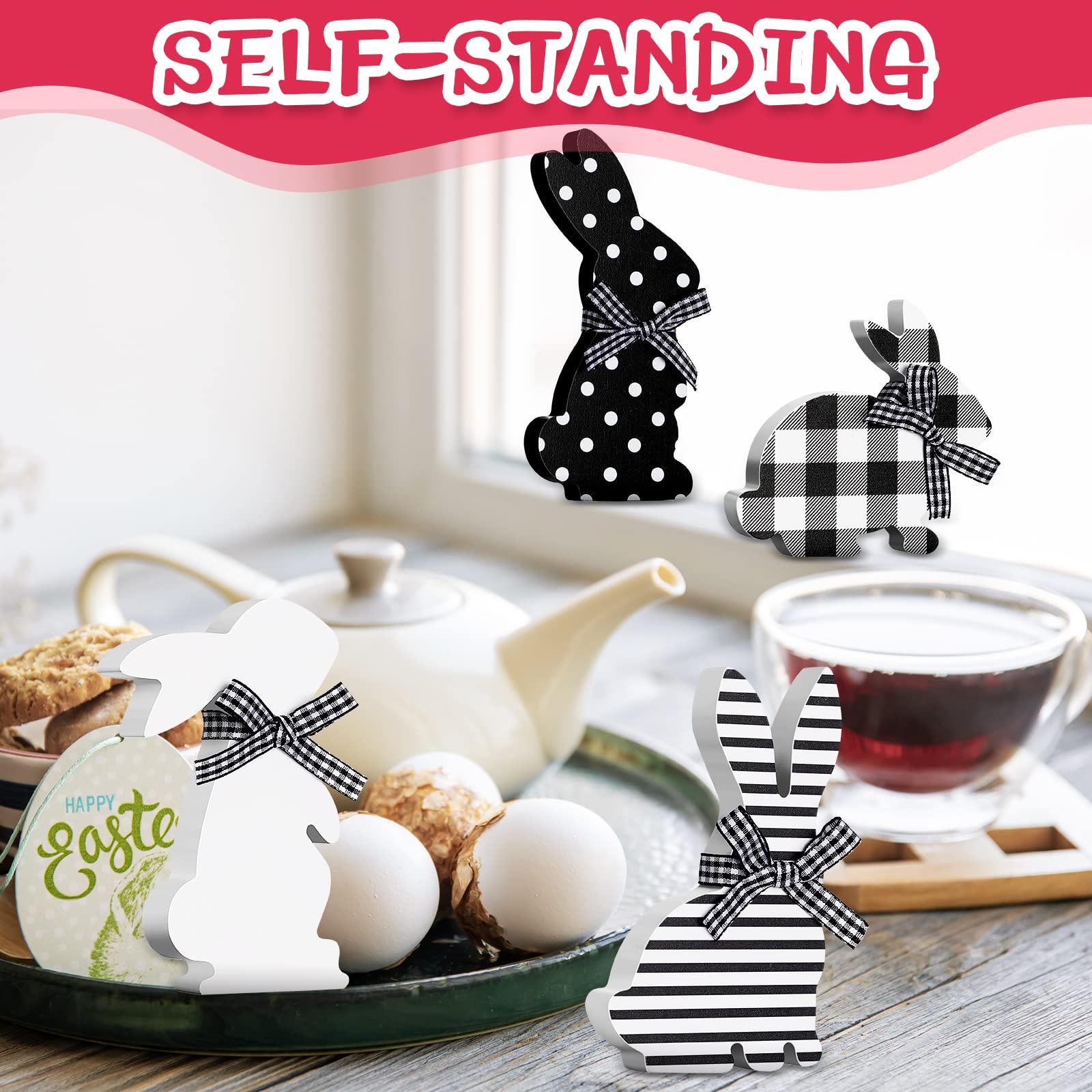 4 Pcs Easter Bunny Table Wooden Signs Bunny Shaped Farmhouse Decor Spring Bunny Wood Tabletop Easter Decorations Easter Bunny Di