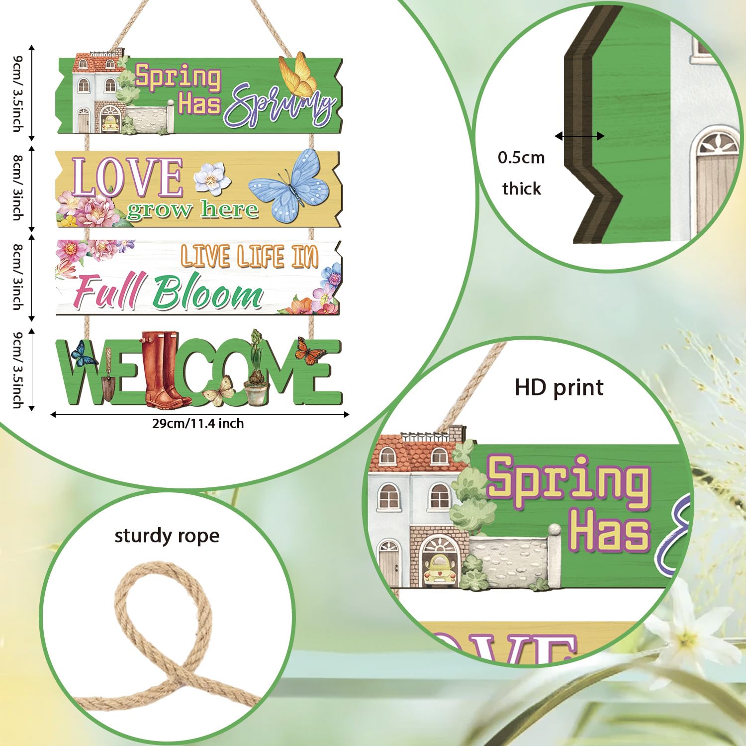 IARTTOP Welcome Spring Door Sign Love Grow Here Wooden Plaque Hello Spring Wall Sign Decor Spring Hanging Signs Welcome Spring P