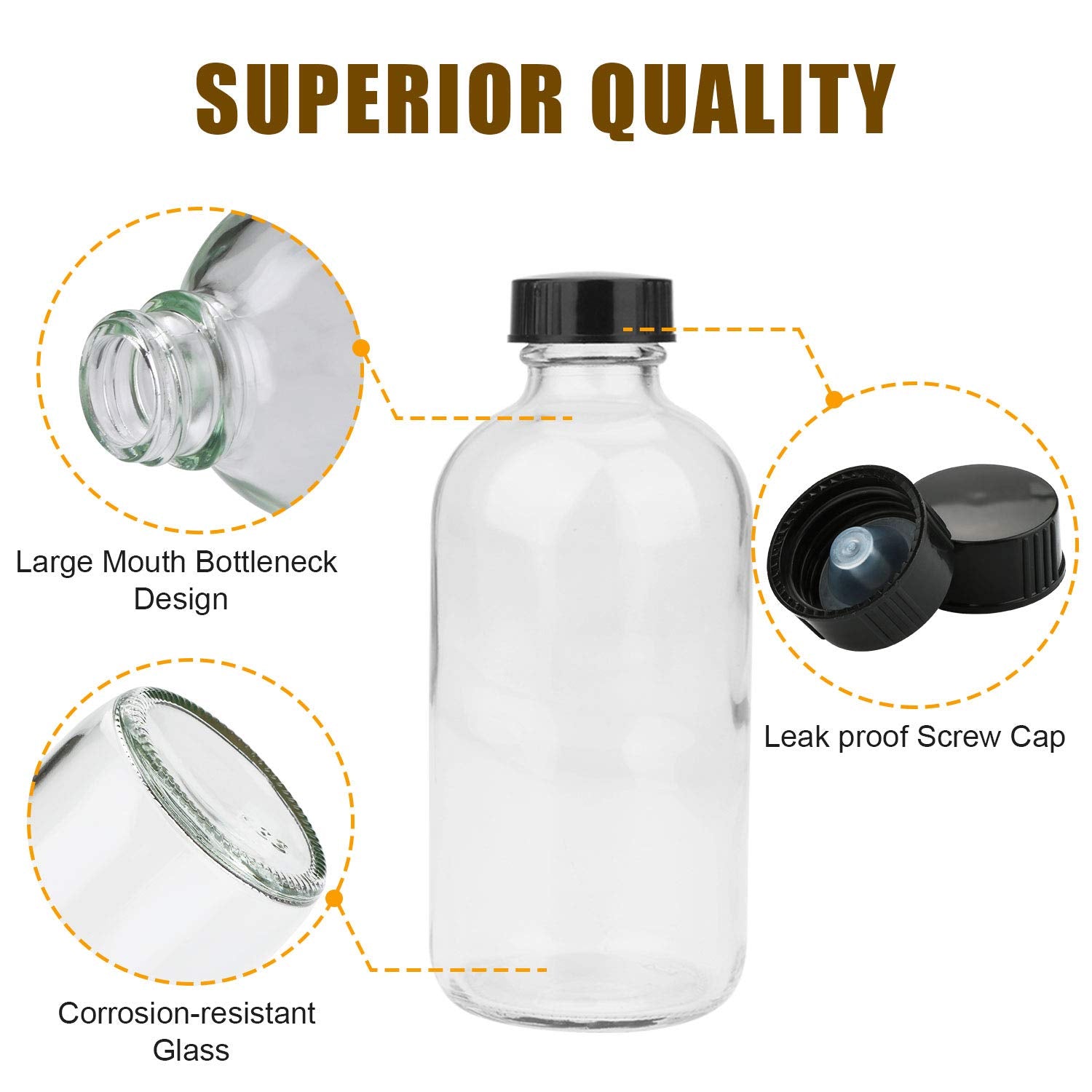 8Oz Clear Glass Bottle, Reusable Glass Bottles With Airtight Lid For Shampoo, Conditioner, Essential Oils, Set Of 20 (Clear)