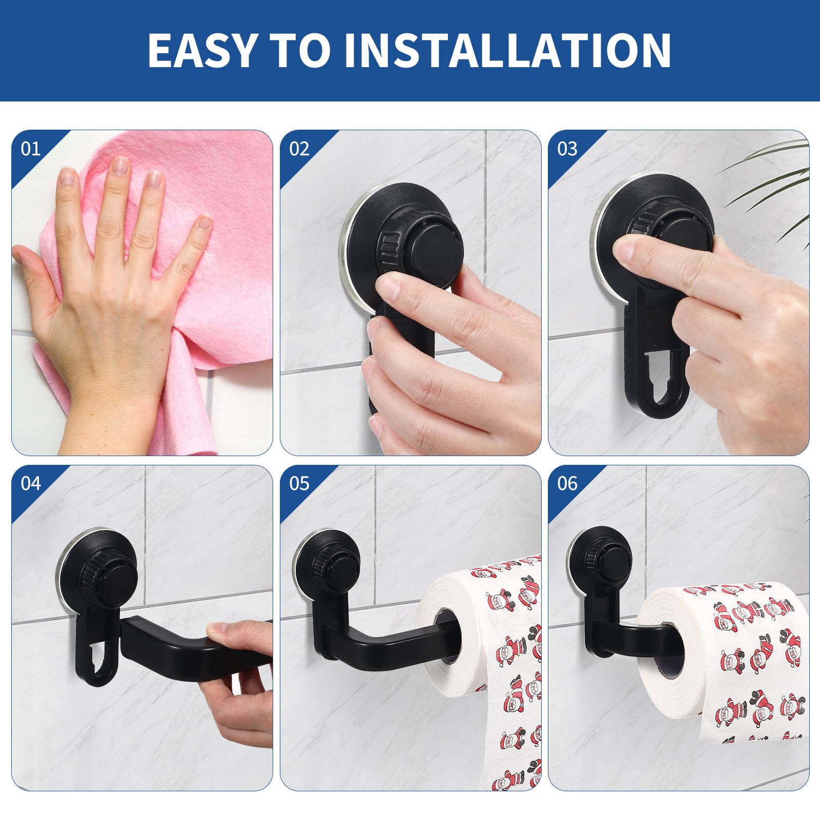 Toilet Paper Holder Wall Mount, Abs Vacuum Suction Cup Tissue Roll Holder For Bathroom Paper Dispenser (6.4X3.9 Inch) (Black)