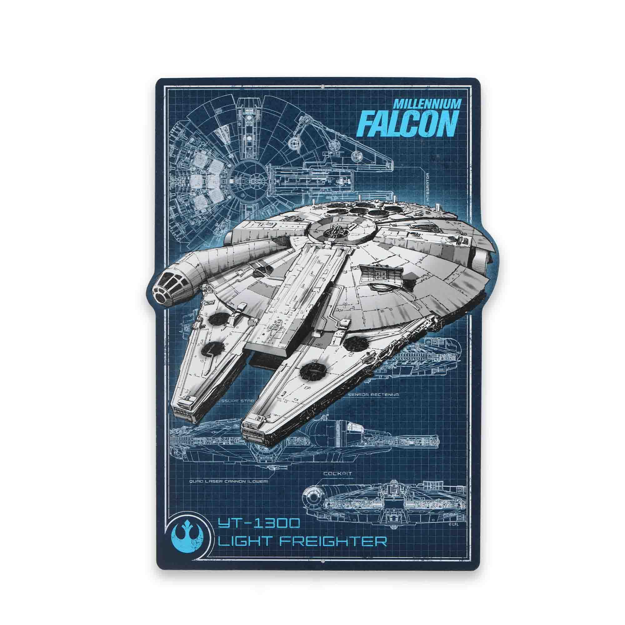 Disney Star Wars Millennium Falcon Schematics Metal Sign - Vintage Millennium Falcon Wall Decor for Man Cave or Movie Room