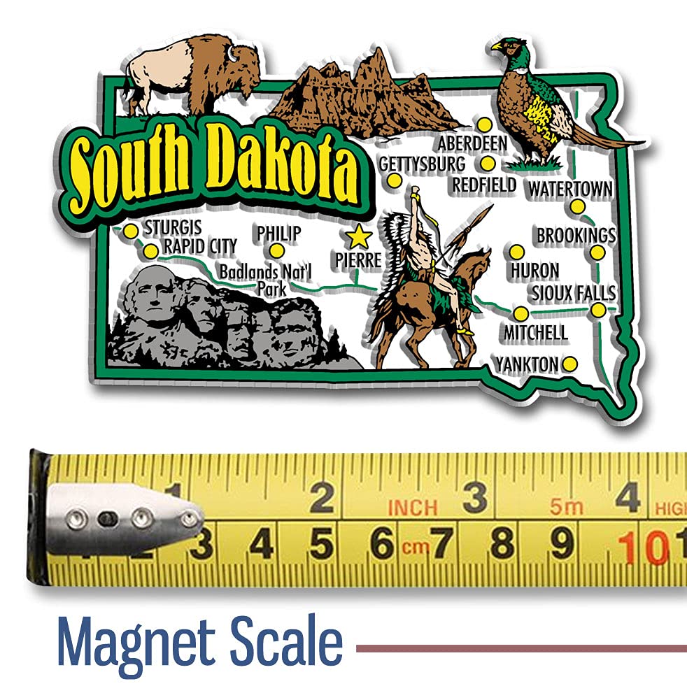 South Dakota Jumbo State Magnet By Classic Magnets, 4'' X 2.7'', Collectible Souvenirs Made In The Usa