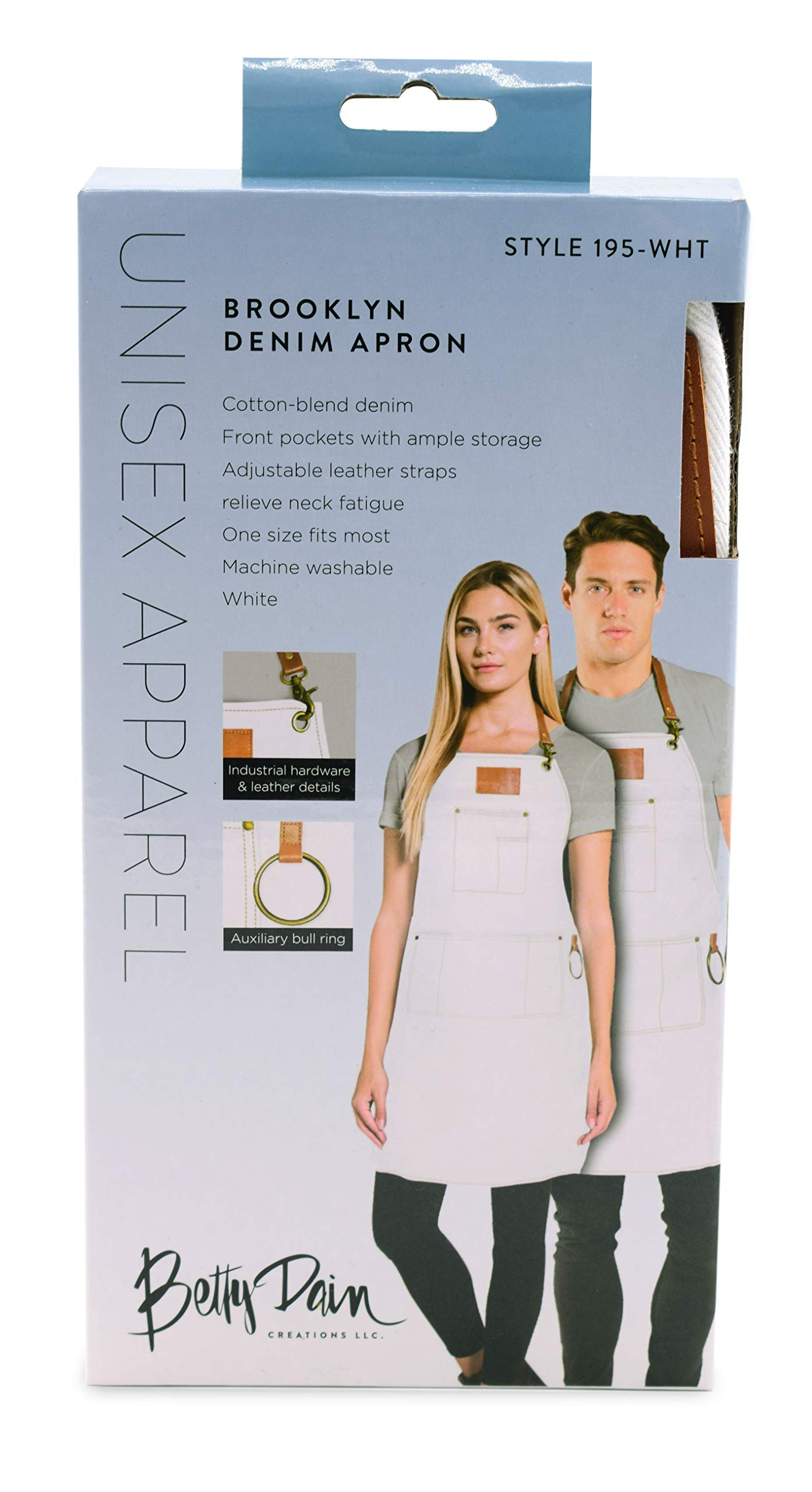 Betty Dain Brooklyn Denim, Cotton-Blend Apron, Adjustable Leather Straps, Front Pockets With Ample Storage, Machine Washable, On
