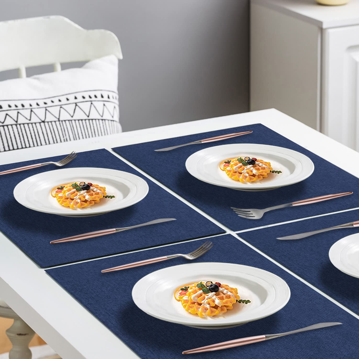 Landview Cloth Placemats Set Of 6, Cotton Linen Blend Machine Washable Durable Linen Table Mats, Heat Resistant Placemats Wrinkl