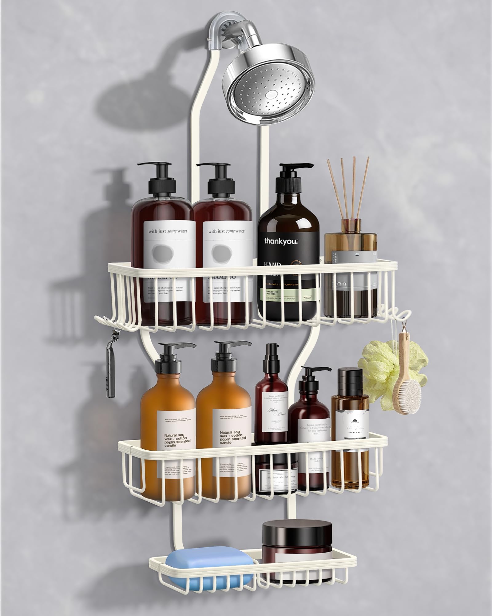 MSAICOE Shower Caddy Hanging - Never Rust Shower Hanging Organizer - Aluminum Over the ShowerHead Caddy with Soap Basket and 6 H