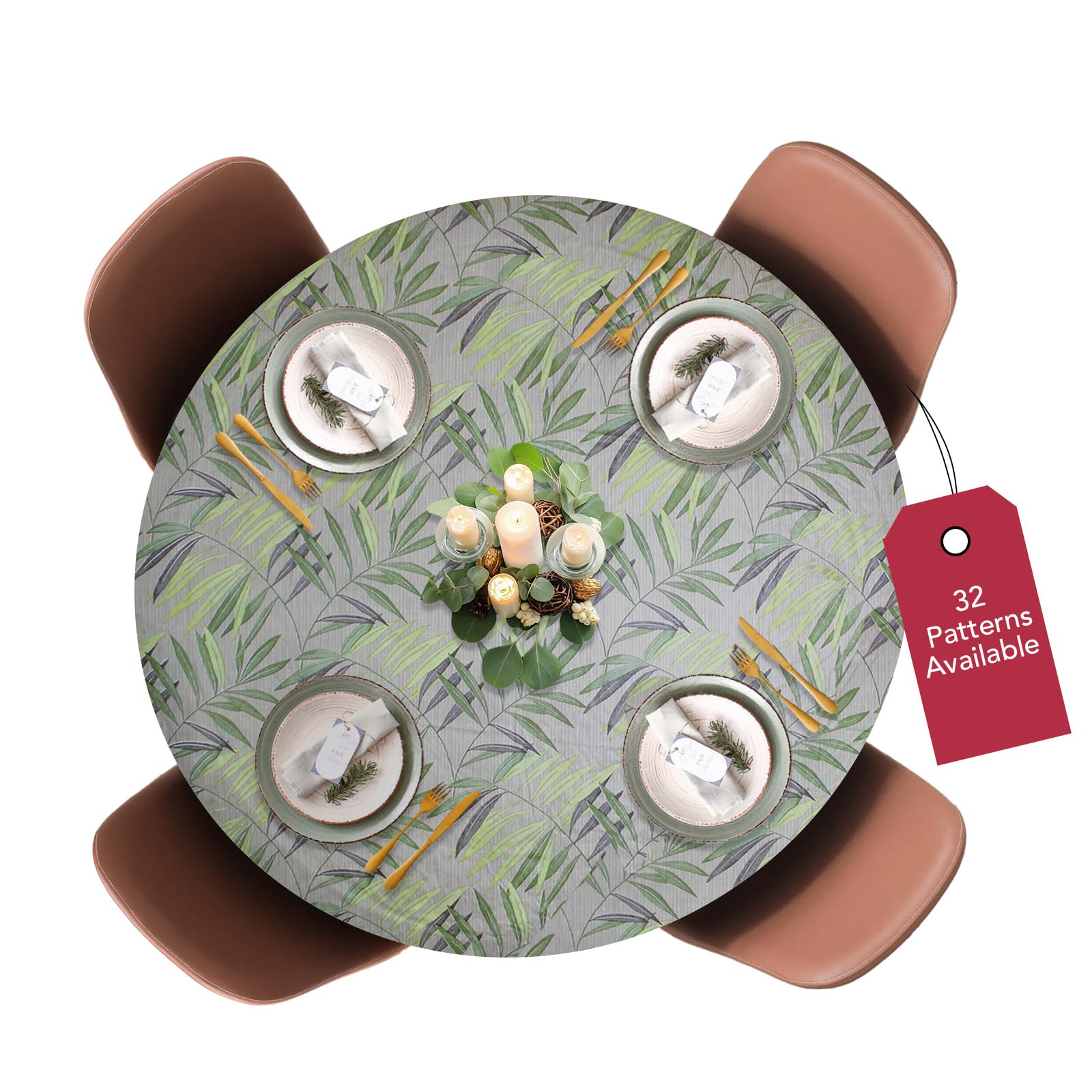 Covers For The Home Deluxe Elastic Edged Flannel Backed Vinyl Fitted Table Cover - Fern Pattern - Large Round Oblong Oval - Fits