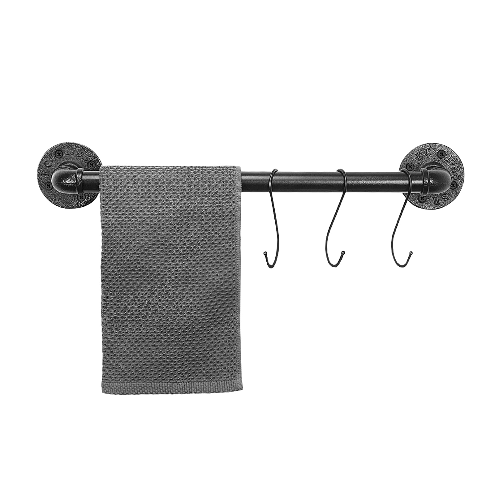 Jeasor Industrial Pipe Towel Rack Towel Bar, Heavy Duty Wall Mounted Rustic Farmhouse Bath Towel Holder For Bathroom (Black, 16