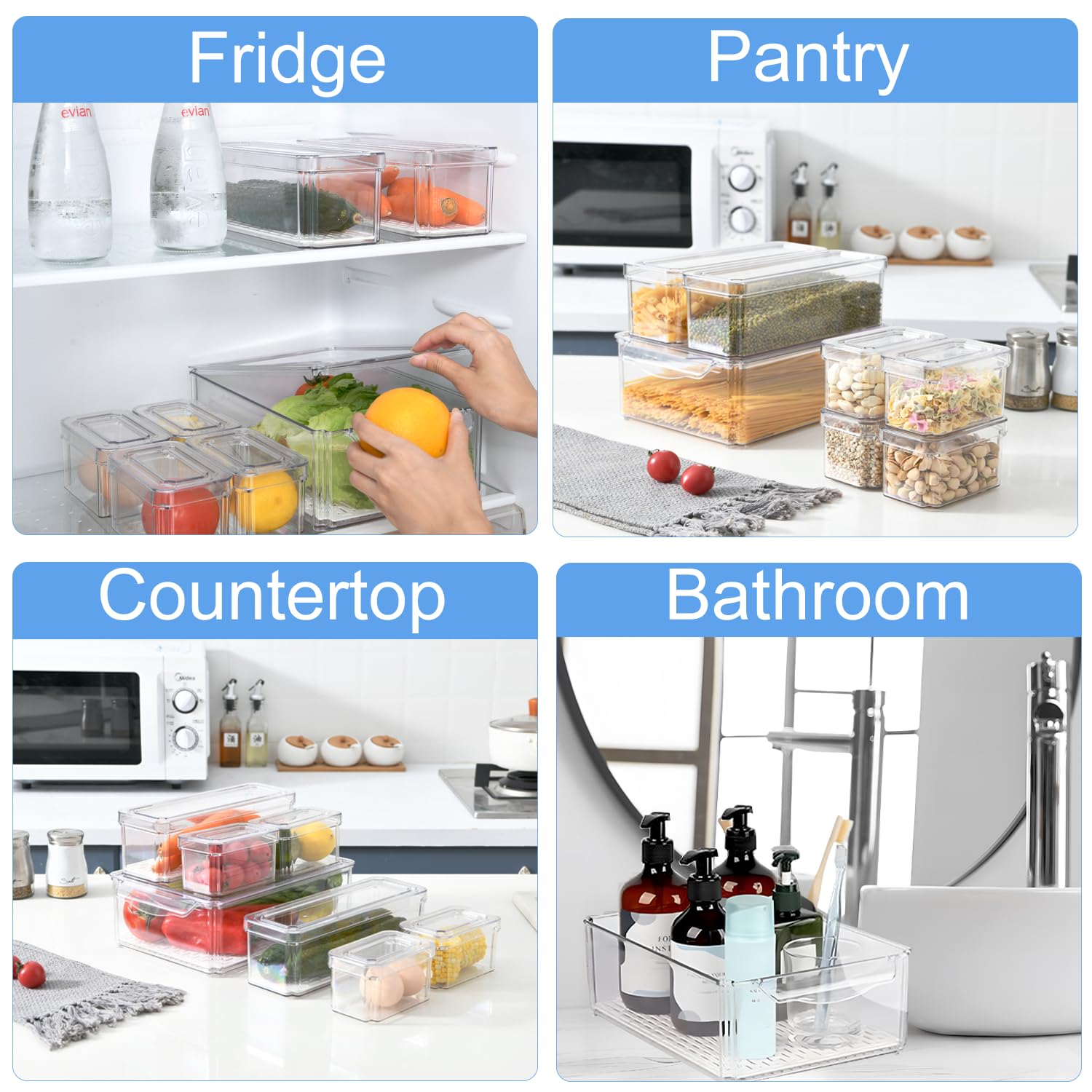 Kumd 10 Pack Fridge Organizer, Stackable Refrigerator Organizer Bins With Lids, Bpa-Free Produce Fruit Storage Containers For St