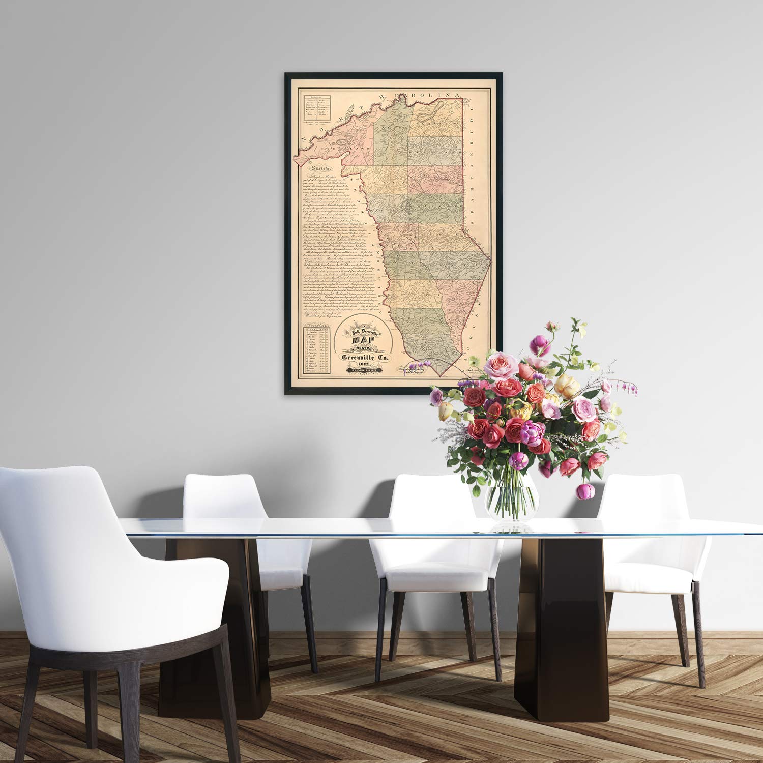 Historix Vintage 1882 Map Of Greenville County South Carolina - 24 X 36 Inch Vintage Map Of Greenville Sc Wall Art - Shows Names