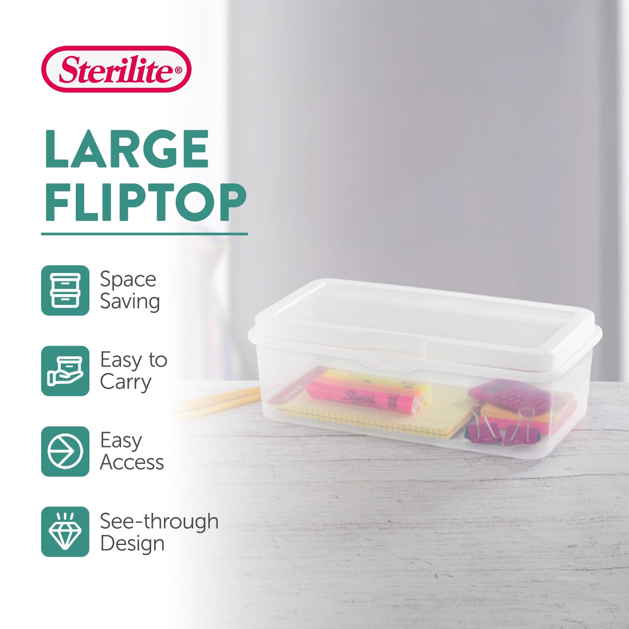 Sterilite 18-Pack Fliptop Stackable Rectangular Storage Bin With Hinging Lid, Clear