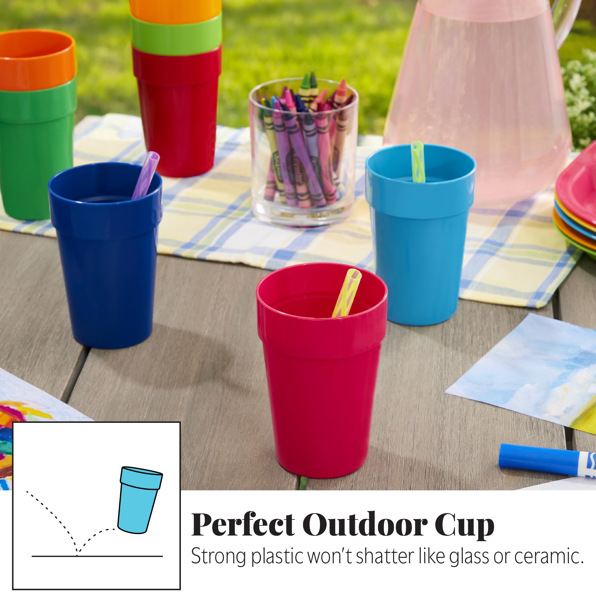 Us Acrylic Spectrum Unbreakable Plastic 10 Ounce Stackable Juice Tumblers In 8 Assorted Colors | Set Of 16 Kids Drinking Cups |