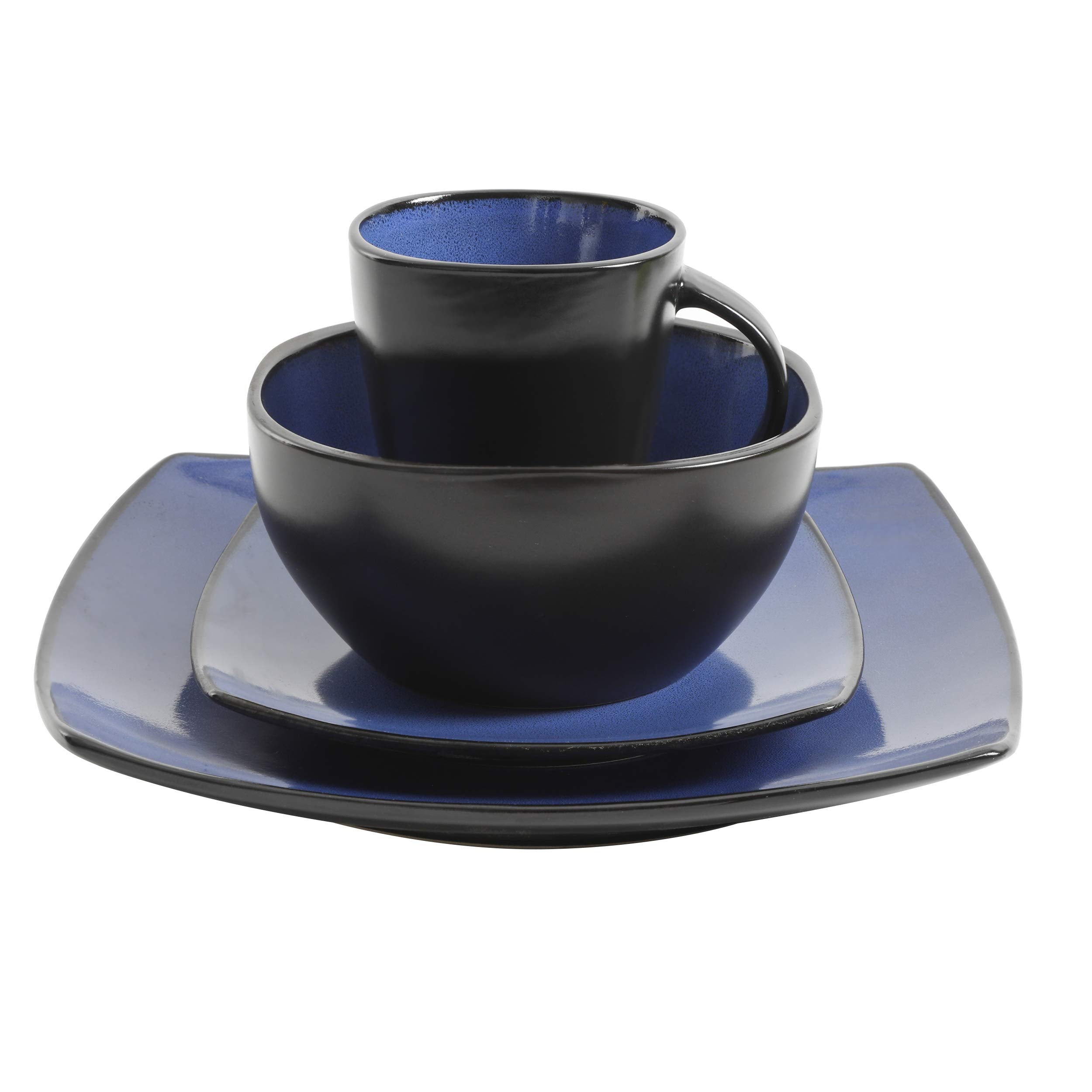 Gibson Soho Lounge Square Reactive Glaze Stoneware Dinnerware Set, Service for 4 (16pc), Sapphire