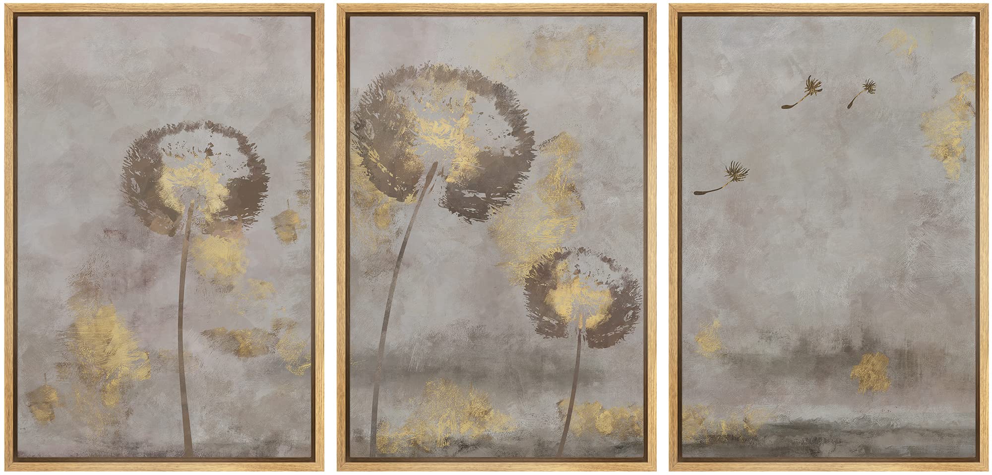 Signford Framed Canvas Print Wall Art Set Pastel Grunge Country Flower Field Abstract Shapes Illustration Modern Art Decorative