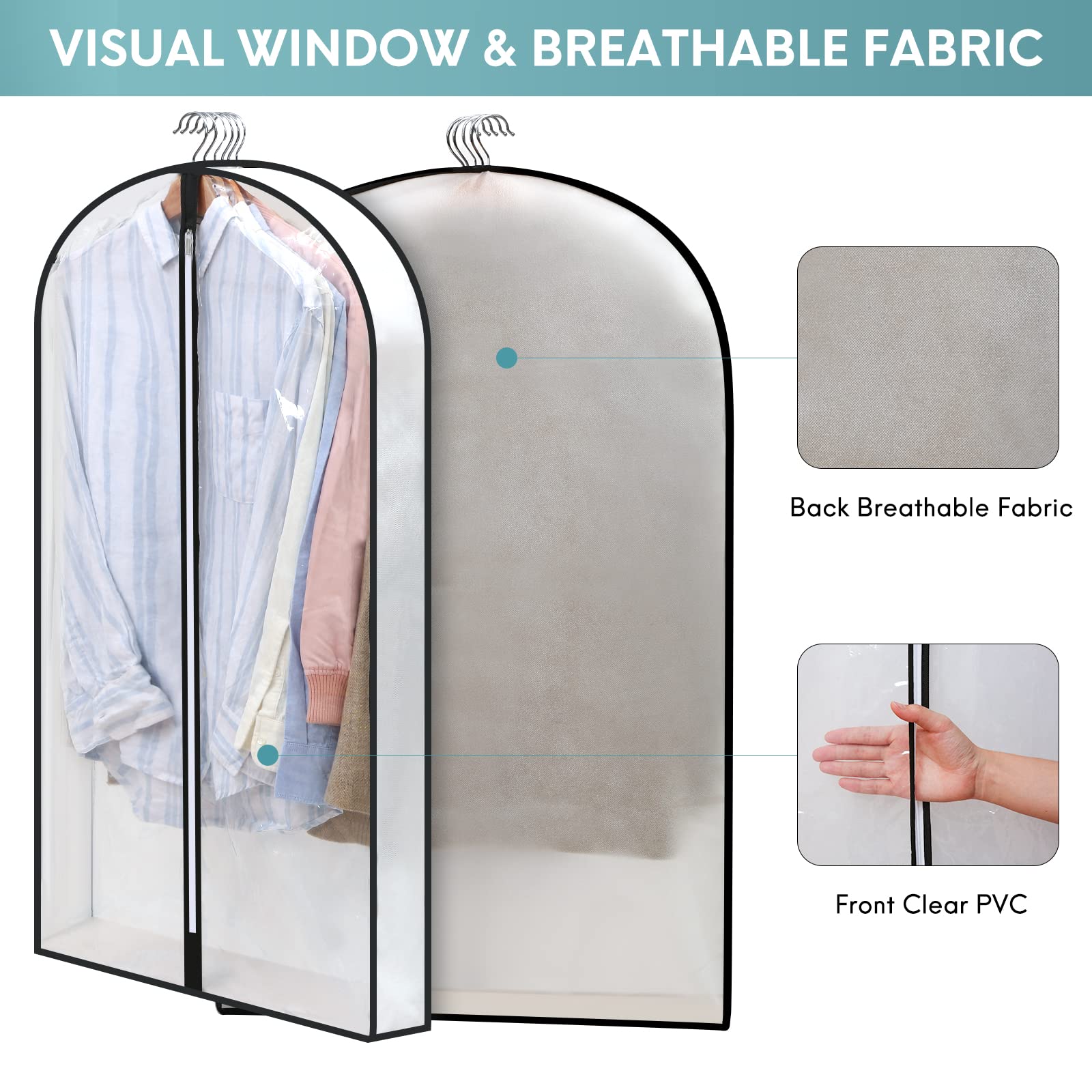 4 Pack - Dress Bags For Gowns Long W/ 4'' Gussetes, 60'' Long Garment Bags For Gowns,Clear Garment Bags For Hanging Clothes, Dre