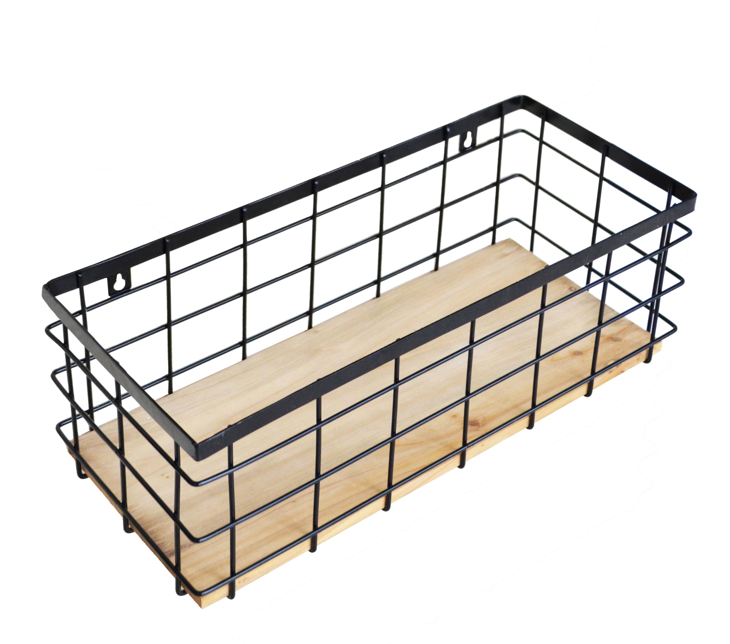 ShabbyDecor Metal Wire Basket Detachable Wood Base Storage Organizer Farmhouse Bin for Kitchen Cabinets, Bathroom, Pantry, Laund