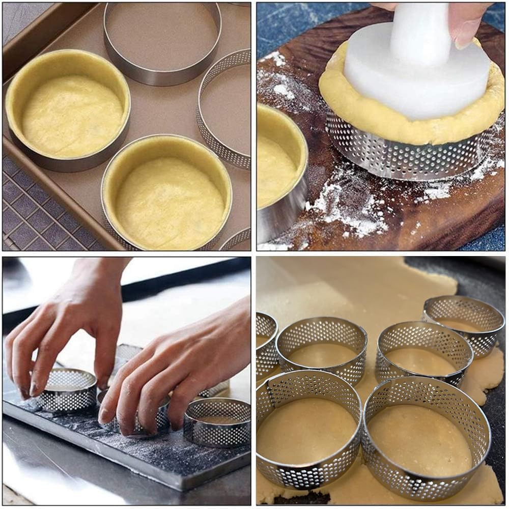 10 Pcs 1.98 Inch Stainless Steel Tart Ring, Heat-Resistant Perforated Cake Mousse Ring, Round Ring Baking Doughnut Tools 5Cm
