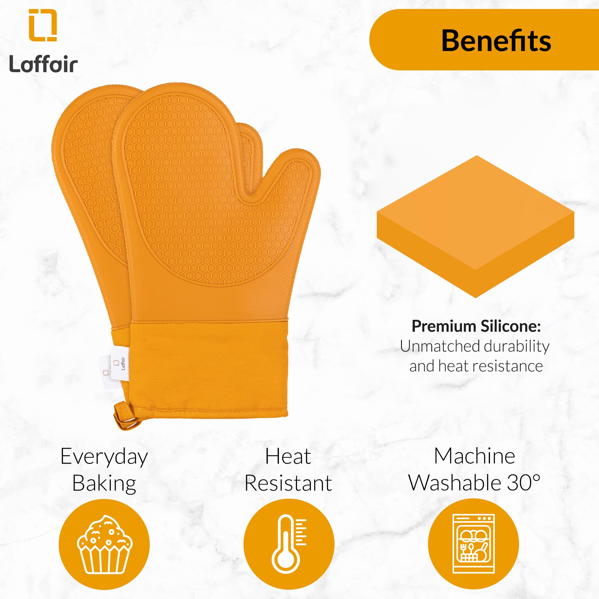 Silicone Oven Gloves Heat Resistant By Laffair - Orange Oven Gloves Silicone Oven Mitts Heat Resistant - Premium Non-Slip Design