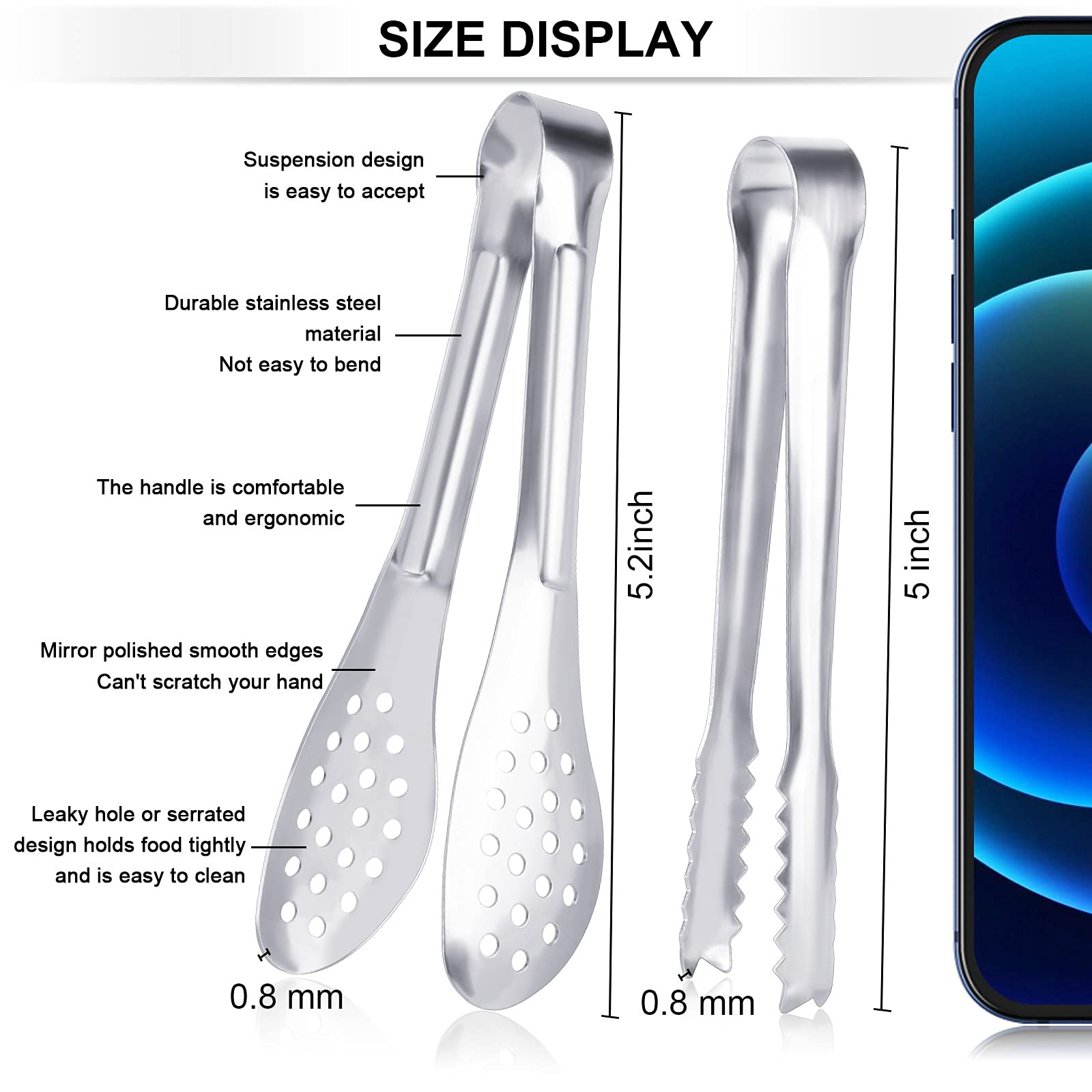 24 Pack Premium Small Serving Tongs,Dmoera Mini Stainless Steel Appetizer Tongs, 5 Inch(12.7Cm)