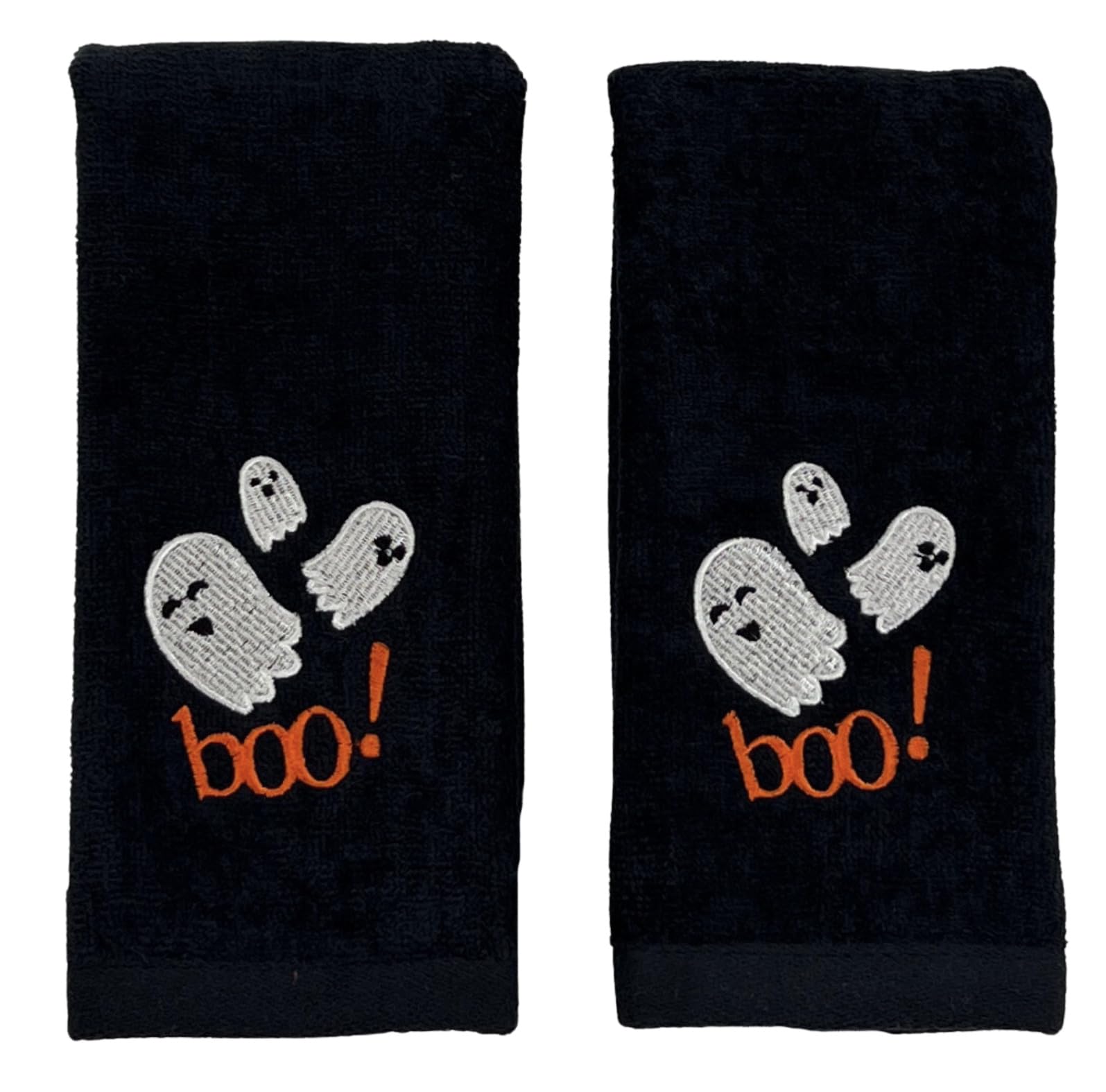 Halloween Fingertip Bathroom Fingertip Towels: Boo Spooky Ghost Family Design Decor, Black 12 x 18 Inch, Set of 2