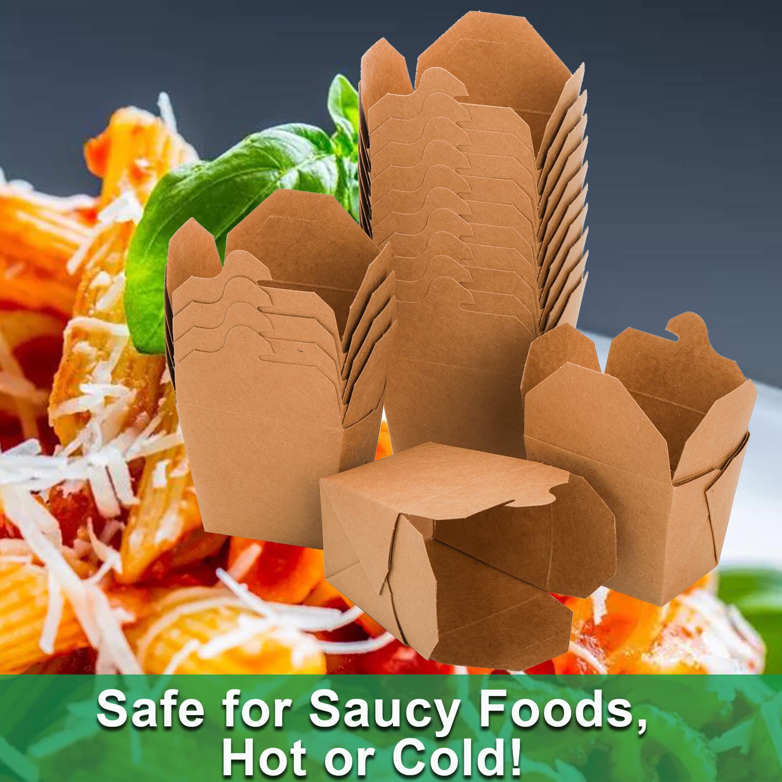 Deayou 100 Pack Chinese Food Container, Kraft Brown Cardboard Food Pails For Meal, Party, Microwaveable