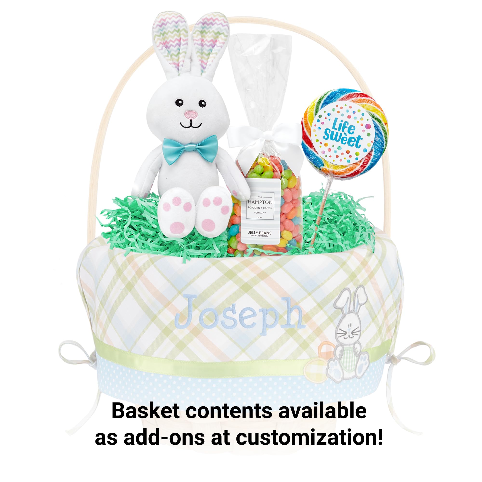 Let'S Make Memories Personalized Easter Basket - Create Your Own - Wicker Basket - Embroidered Liner - Medium - Blue Bunny Appli