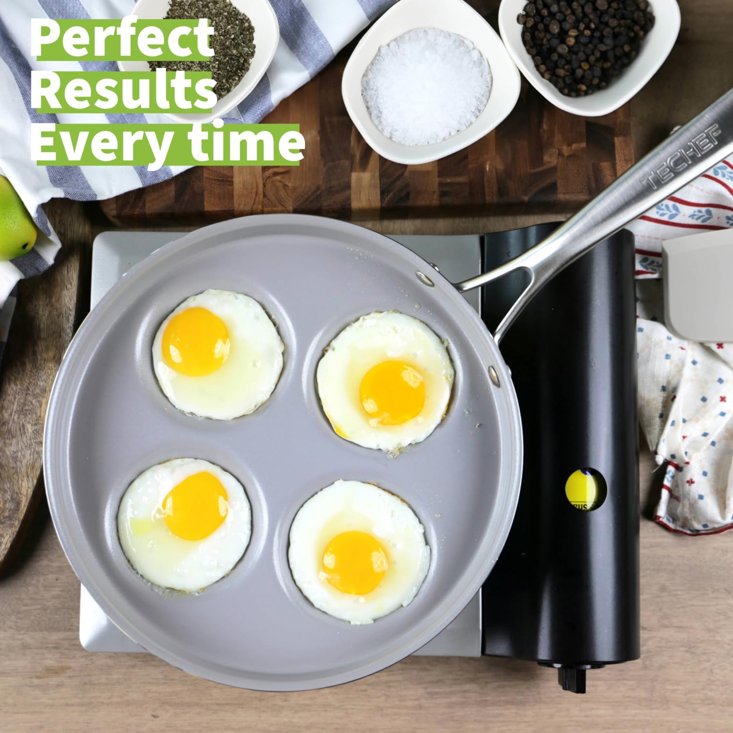Techef - Ceraterra Ceramic Nonstick 4-Cup Egg Frying Pan (Ptfe, Pfas, And Pfoa Free Ceramic Exterior  Interior), Oven  Dishwashe