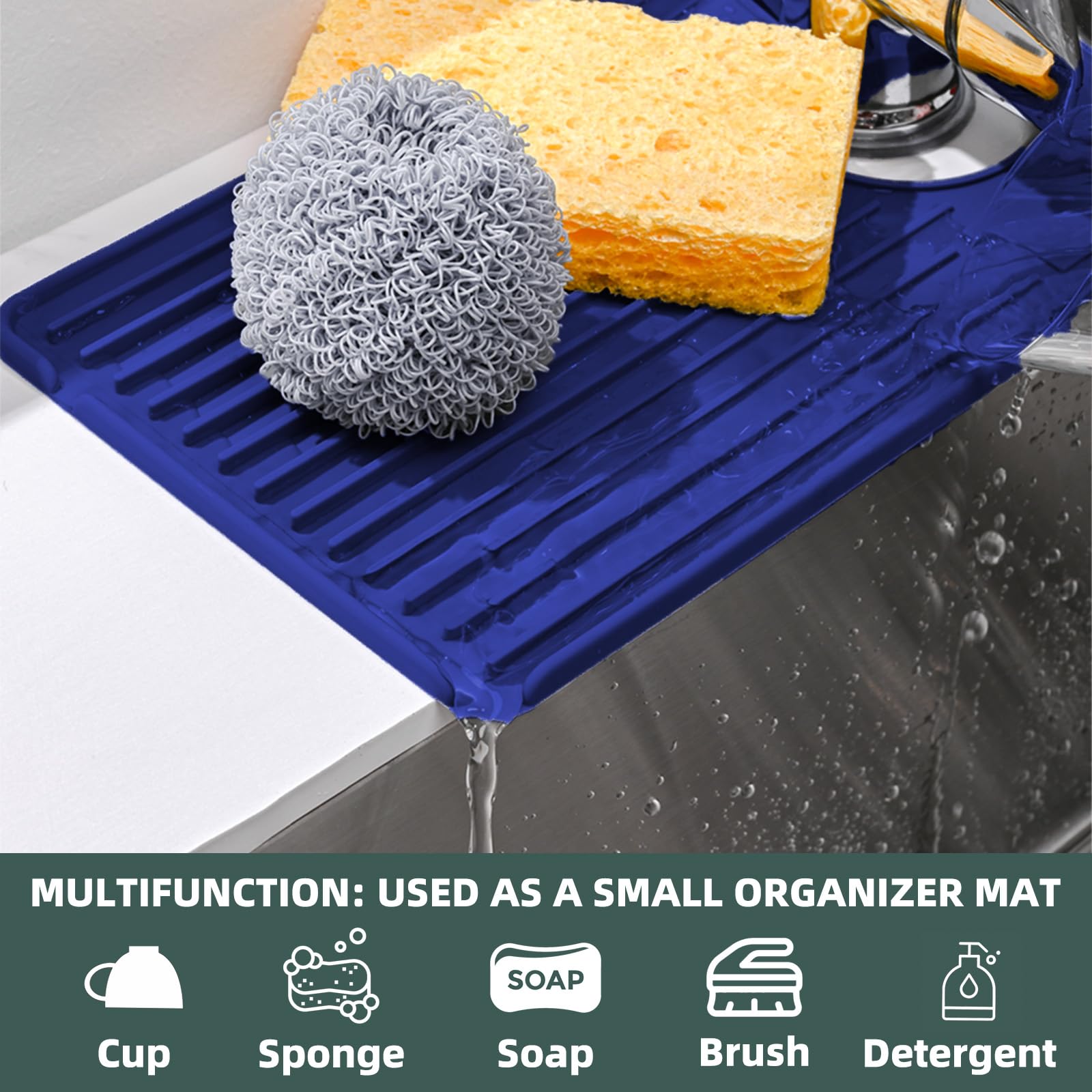 Amyandone Faucet Mat For Kitchen Sink, Silicone Faucet Handle Drip Catcher Tray, Drying Mat As Sponge And Soap Holder With Later
