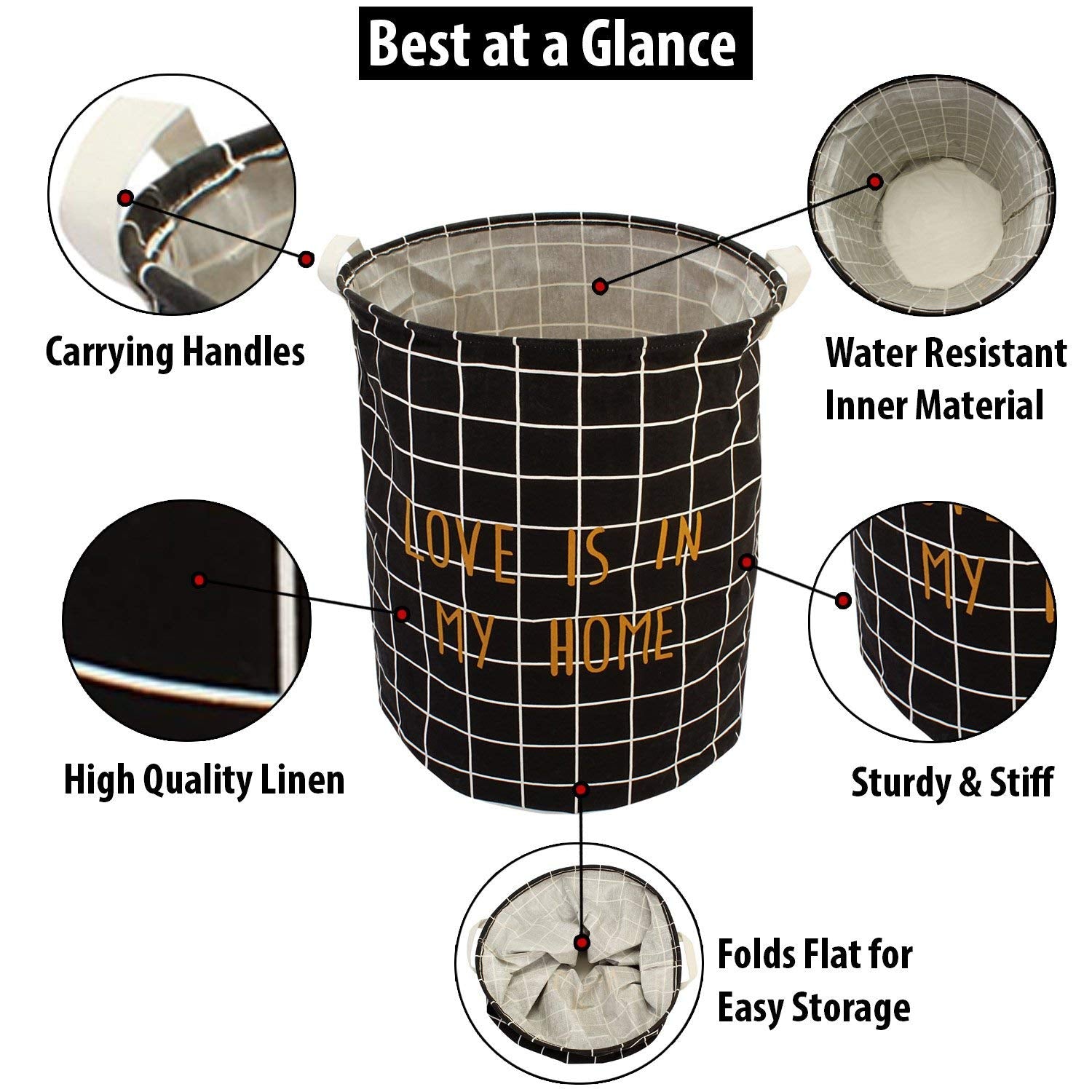 Styleys Foldable Cloth Laundry Bag Hamper, Large 63 Litere (S11052 - Black Stripe)