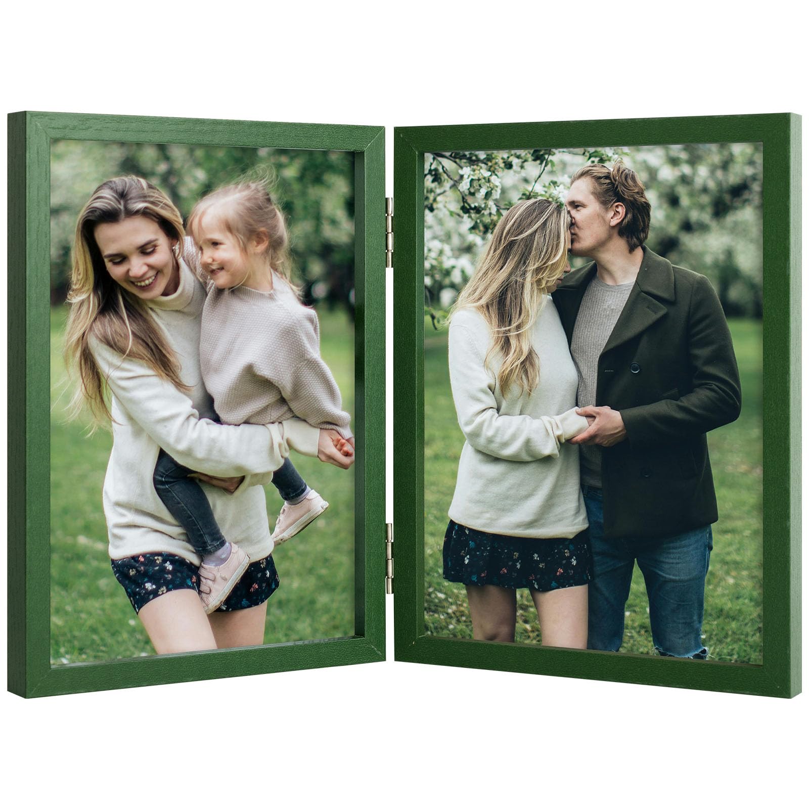 5x7 Double Hinged Frames, 2 Folding Picture Frame, Stand Vertically on Desktop or Tabletop, Green