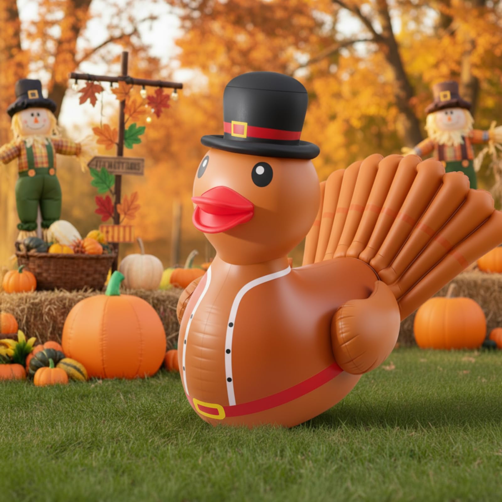 Hungdao 1 Pcs 4 Feet PVC Thanksgiving Inflatables Turkey Duck, Giant Thanksgiving Duck with Turkey Tail, Huge Blow up Rubber Dec
