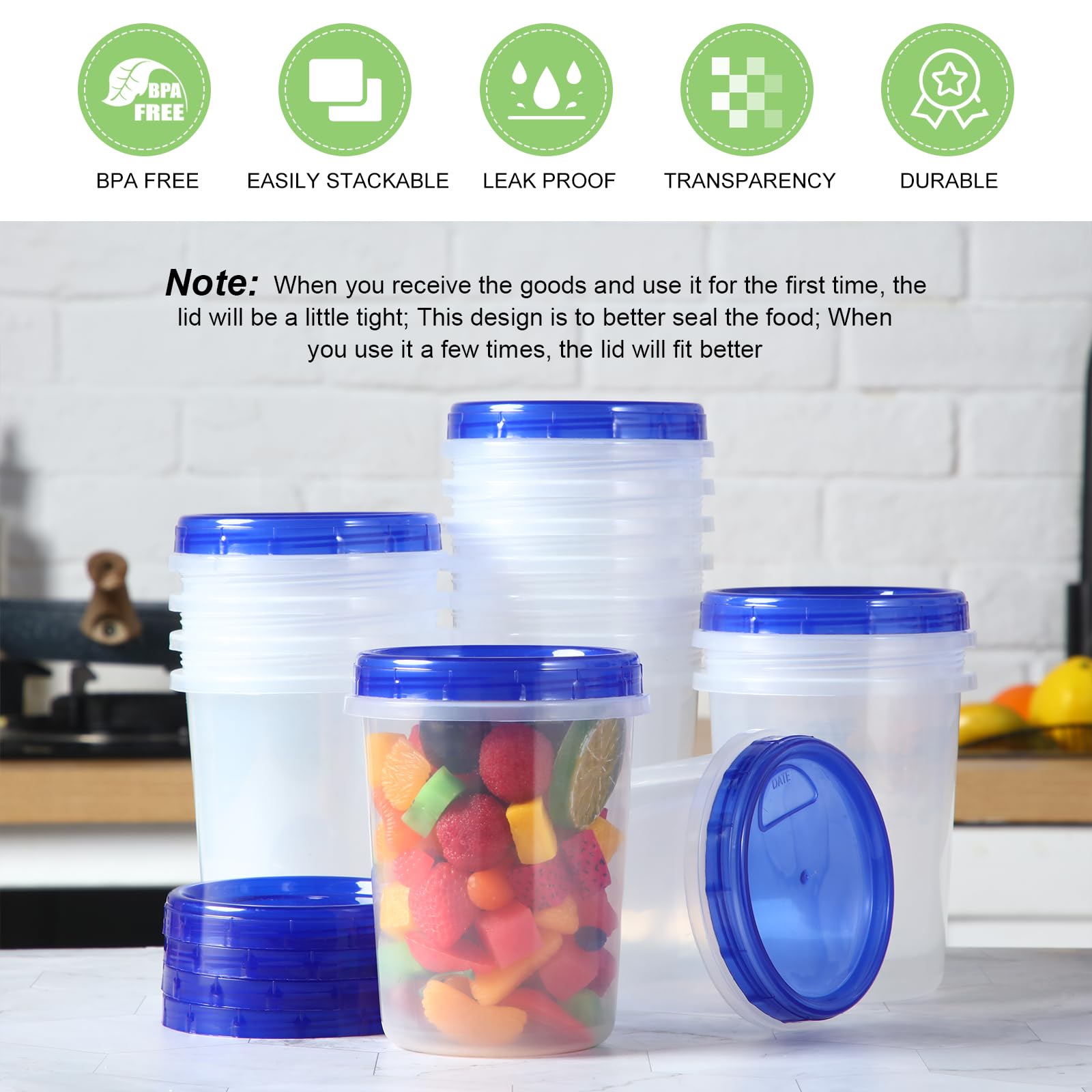 24 Pcs 32 Oz Food Storage Freezer Container With Twist Top Lids Reusable Plastic Soup Food Containers With Screw On Lids Leakpro