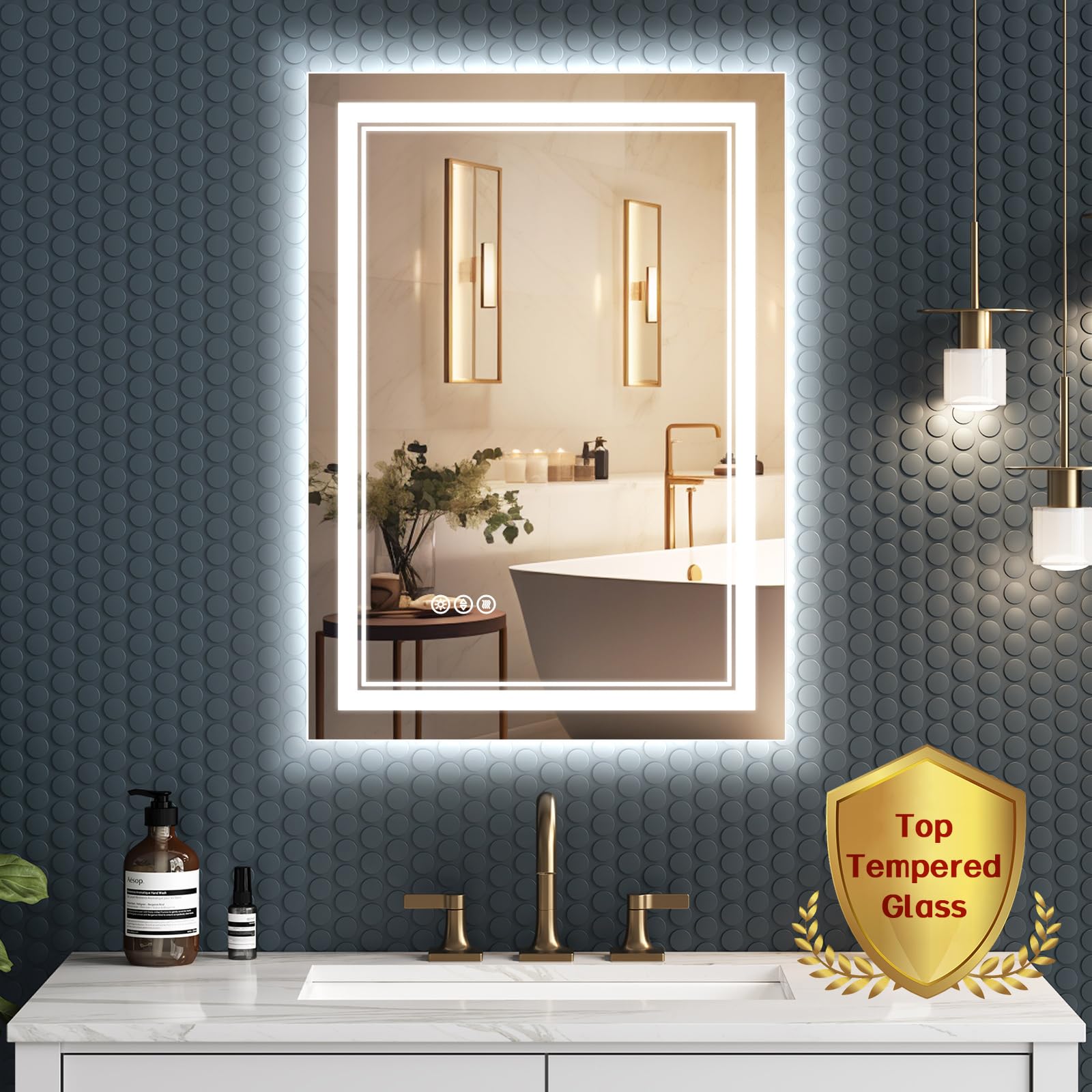 Sogoline Bathroom Mirror With Lights, 20X28 Inch Led Mirror For Bathroom - Defogger, Dimmable, 3 Colors, Shatter-Proof Ultra Bri