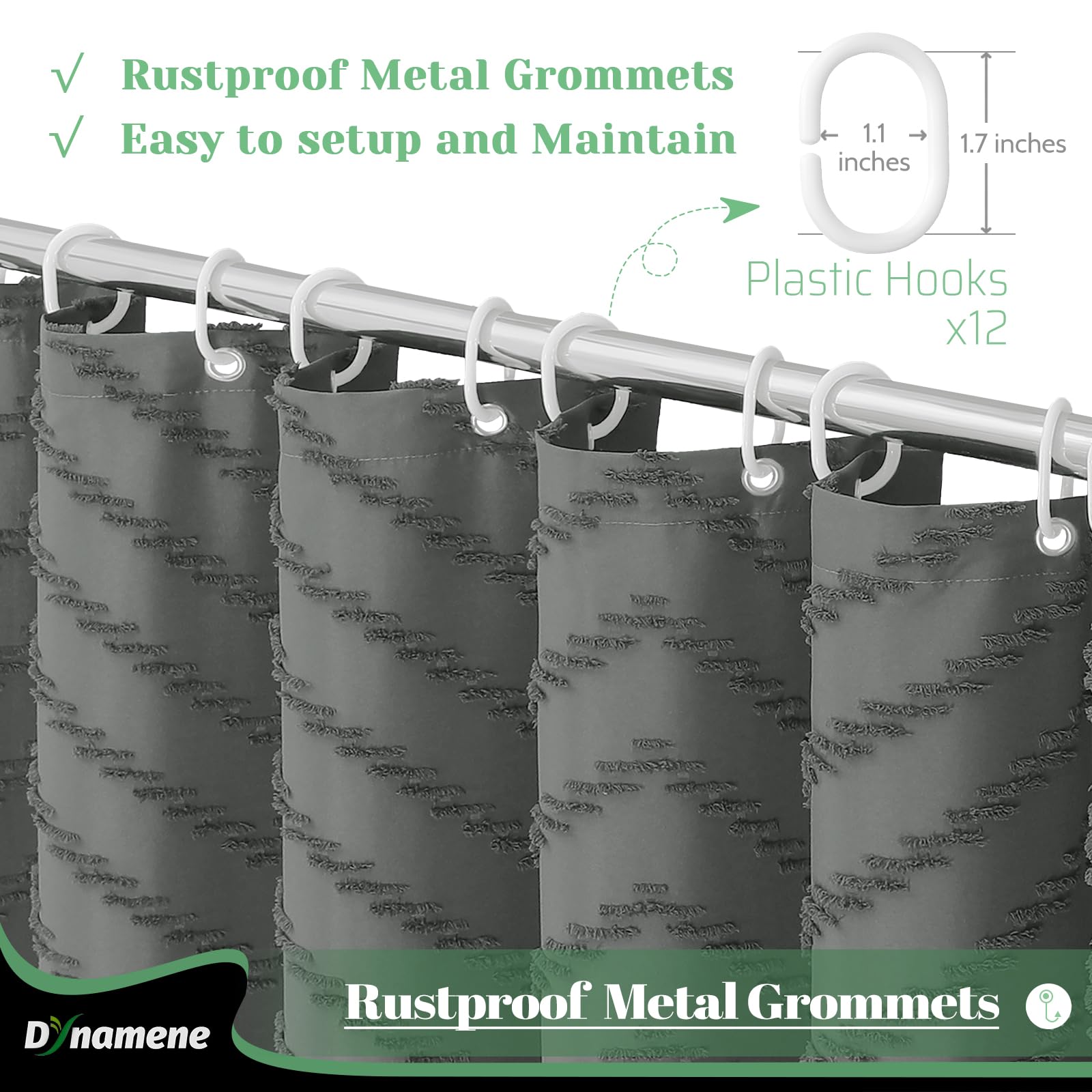 Dynamene Extra Long Shower Curtains, 96 Inch Long Boho Tufted Chevron Striped Fabric Shower Curtains For Bathroom, Tall Minimali