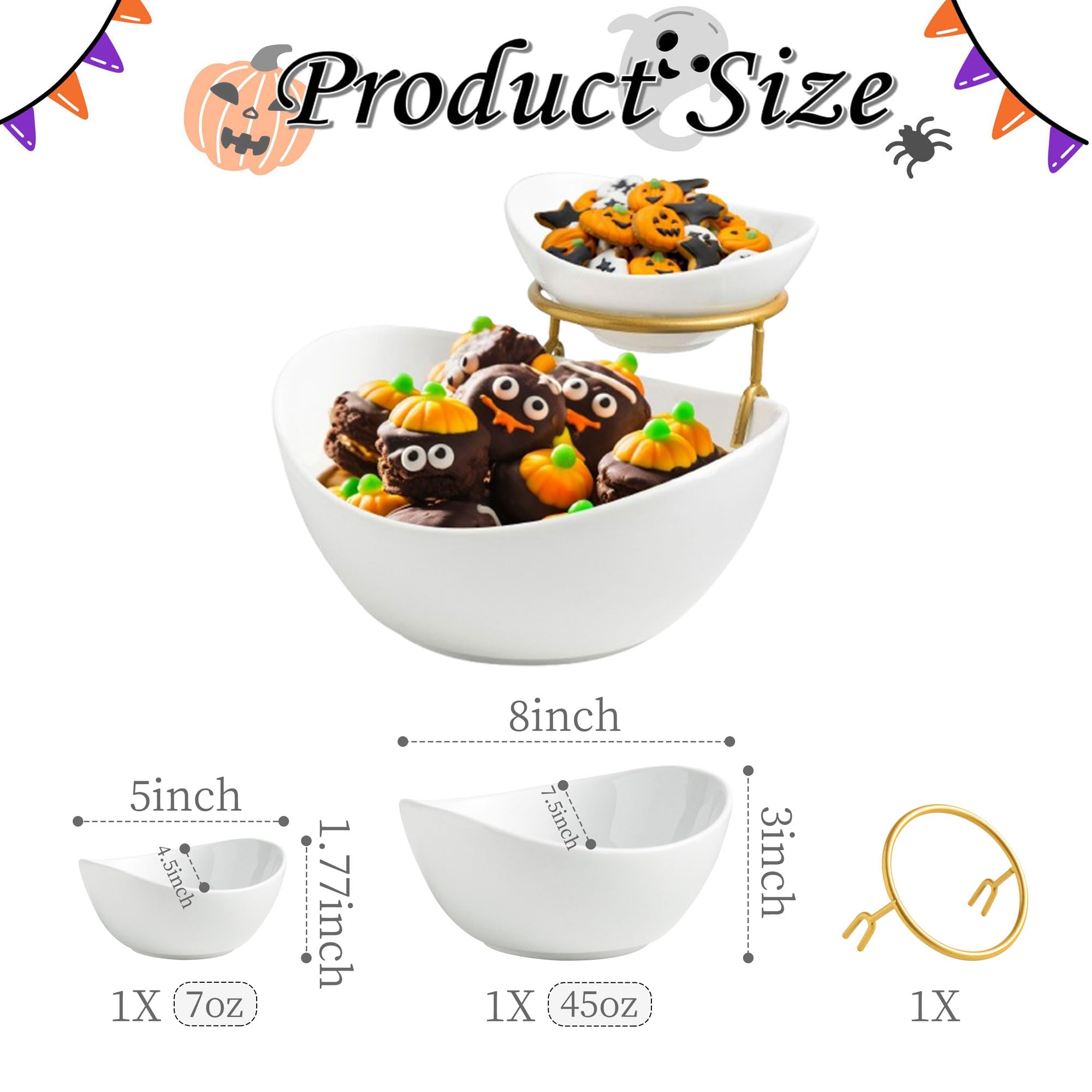 Miamolo Porcelain Serving Bowl Set For Appetizer Serving Dishes Set With 2 Compartment, Chip And Dip Taco Rack Display Salad Bar