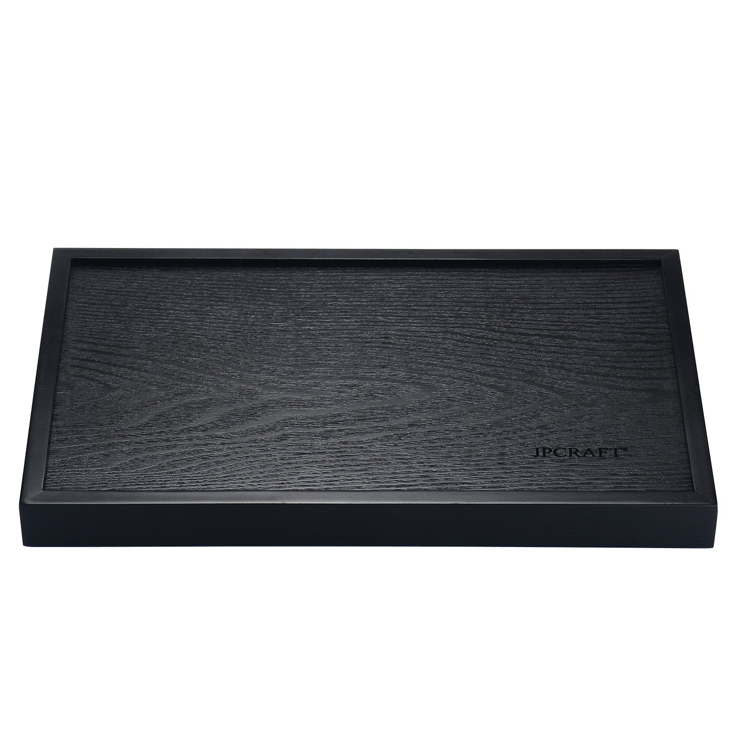 Jpcraft Rectangle Wooden Serving Tray Breakfast Tray With Handles, Black, 14 By 9-Inch