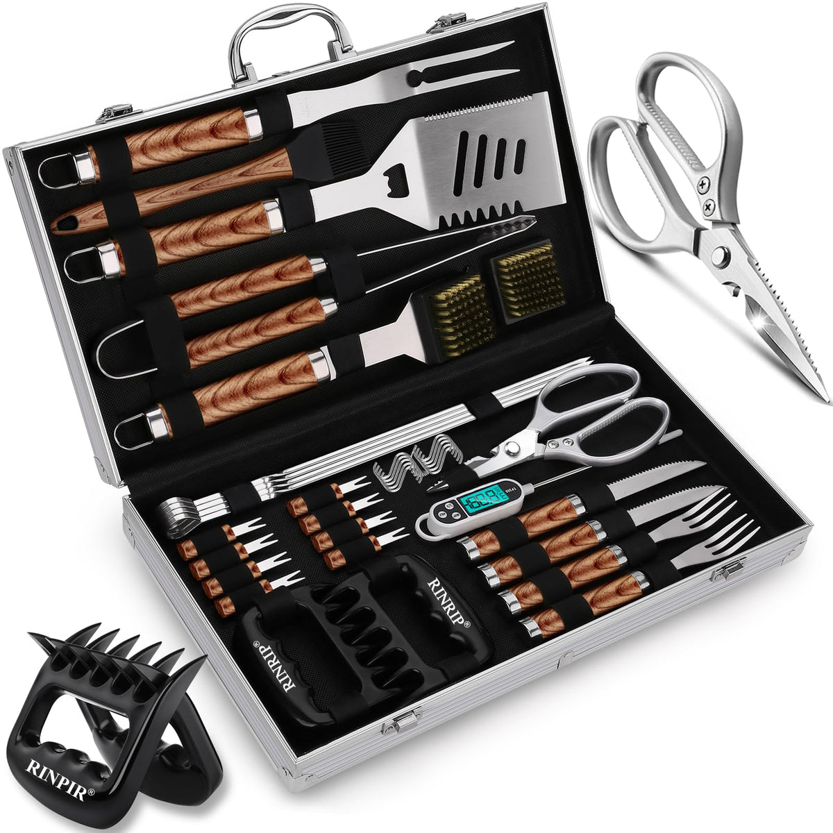 Rinpir 35Pcs Deluxe Grilling Gifts Set For Birthday Christmas, Stainless Steel Bbq Accessories Kit For Men Dad, Professional Gri