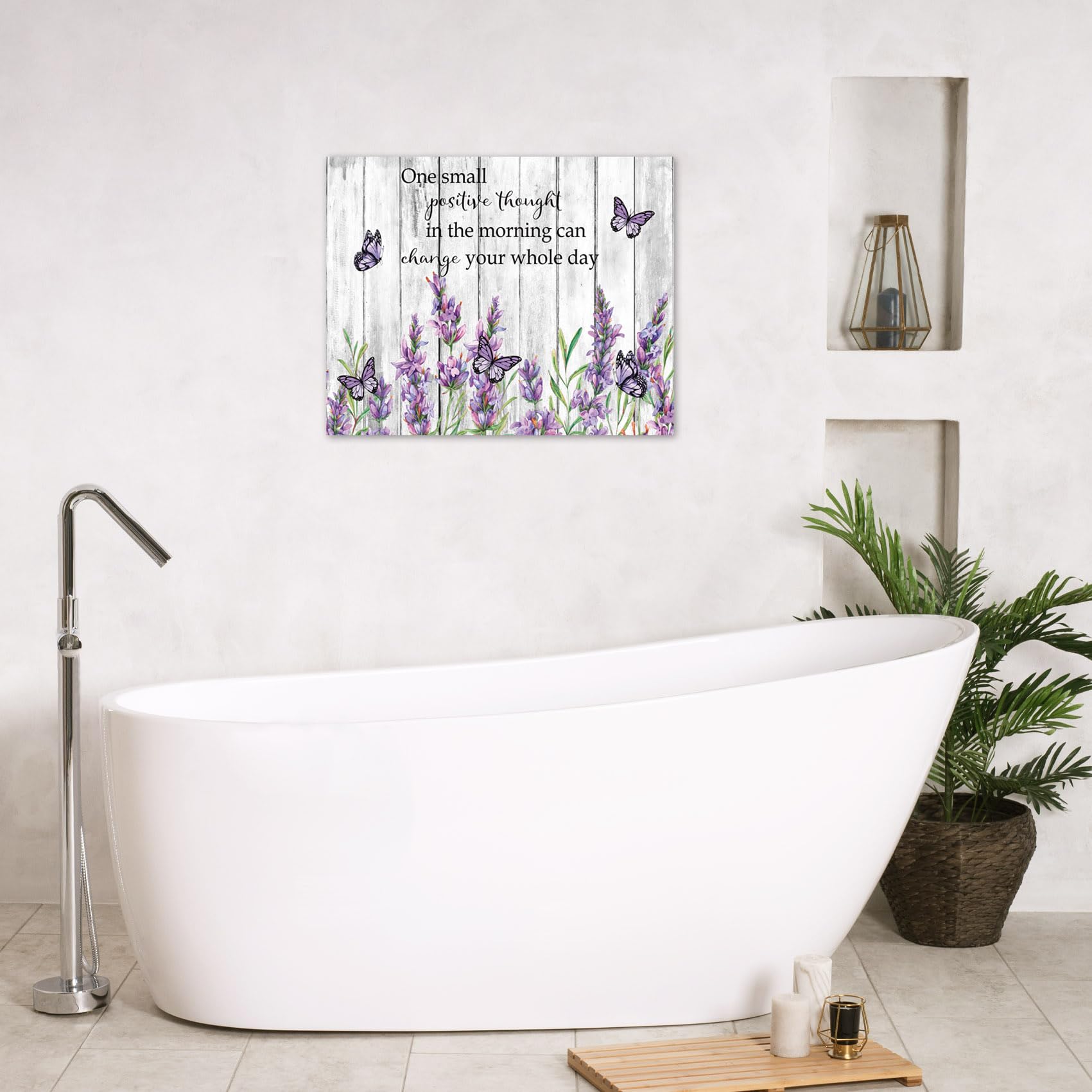 Purple Lavender Wall Art For Bathroom Inspirational Quotes And Vintage Butterfly Abstract Canvas Wall Art Country Plant Flower W
