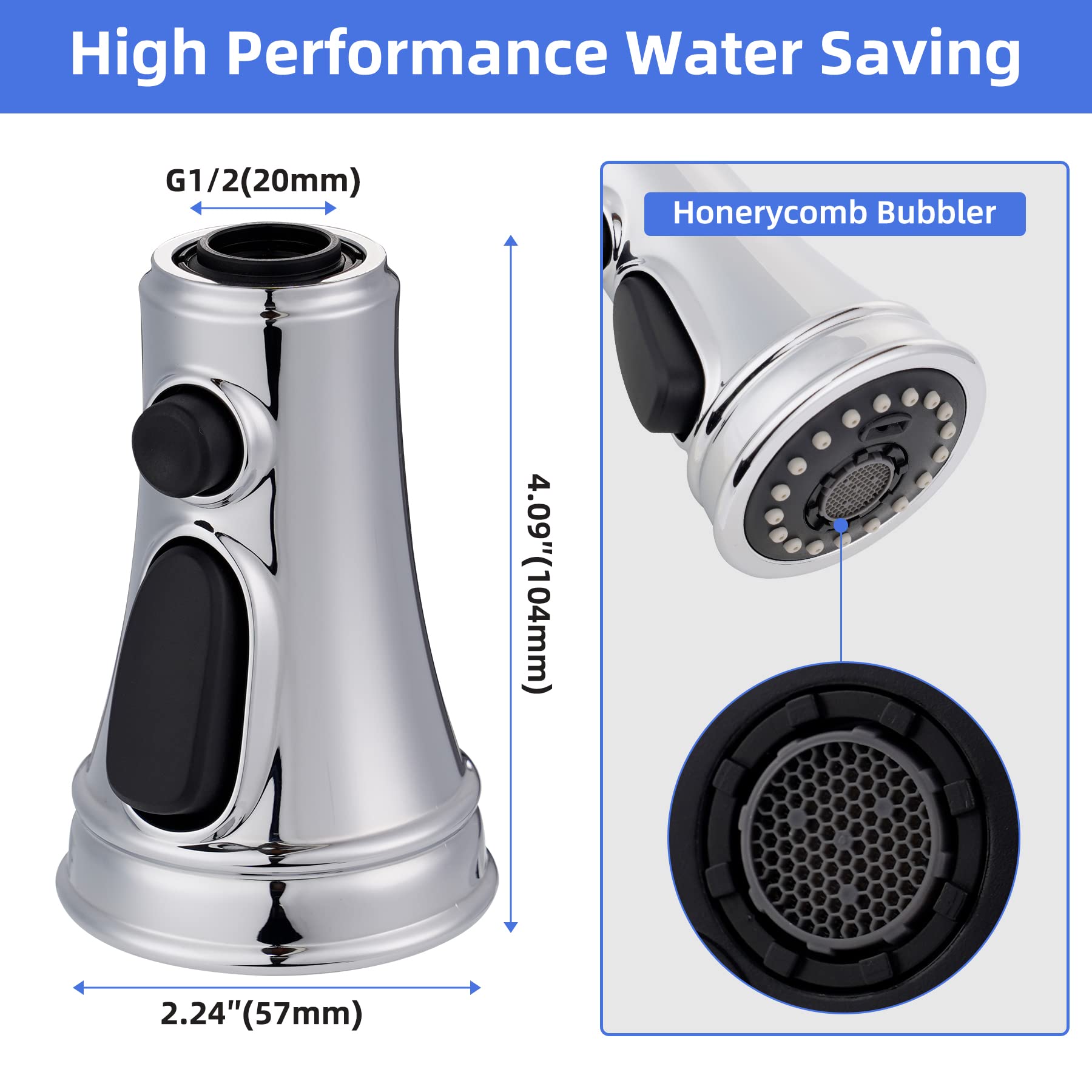 Universal Pull Down Spray Head 3 Modes For Kitchen Sink Faucet, Kitchen Sink Faucet Sprayer Nozzle Head Replacement Compatible W