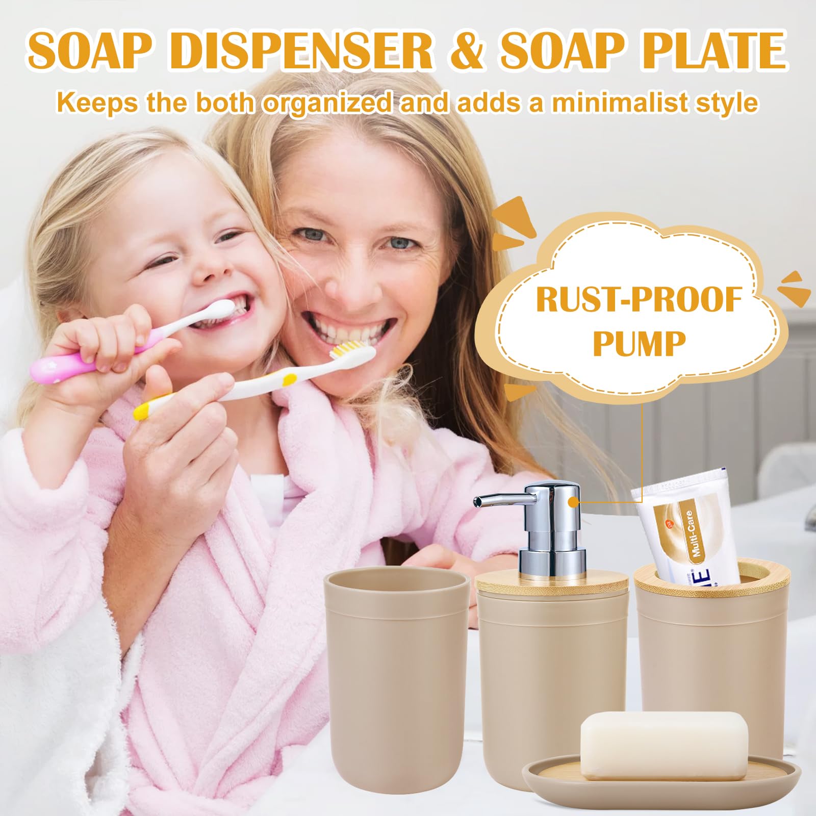 Imucci Bathroom Accessories Beige Bathroom Sets With Shower Curtain And Rug, Beige Ombre Waterproof Shower Curtain With Ultra Ab