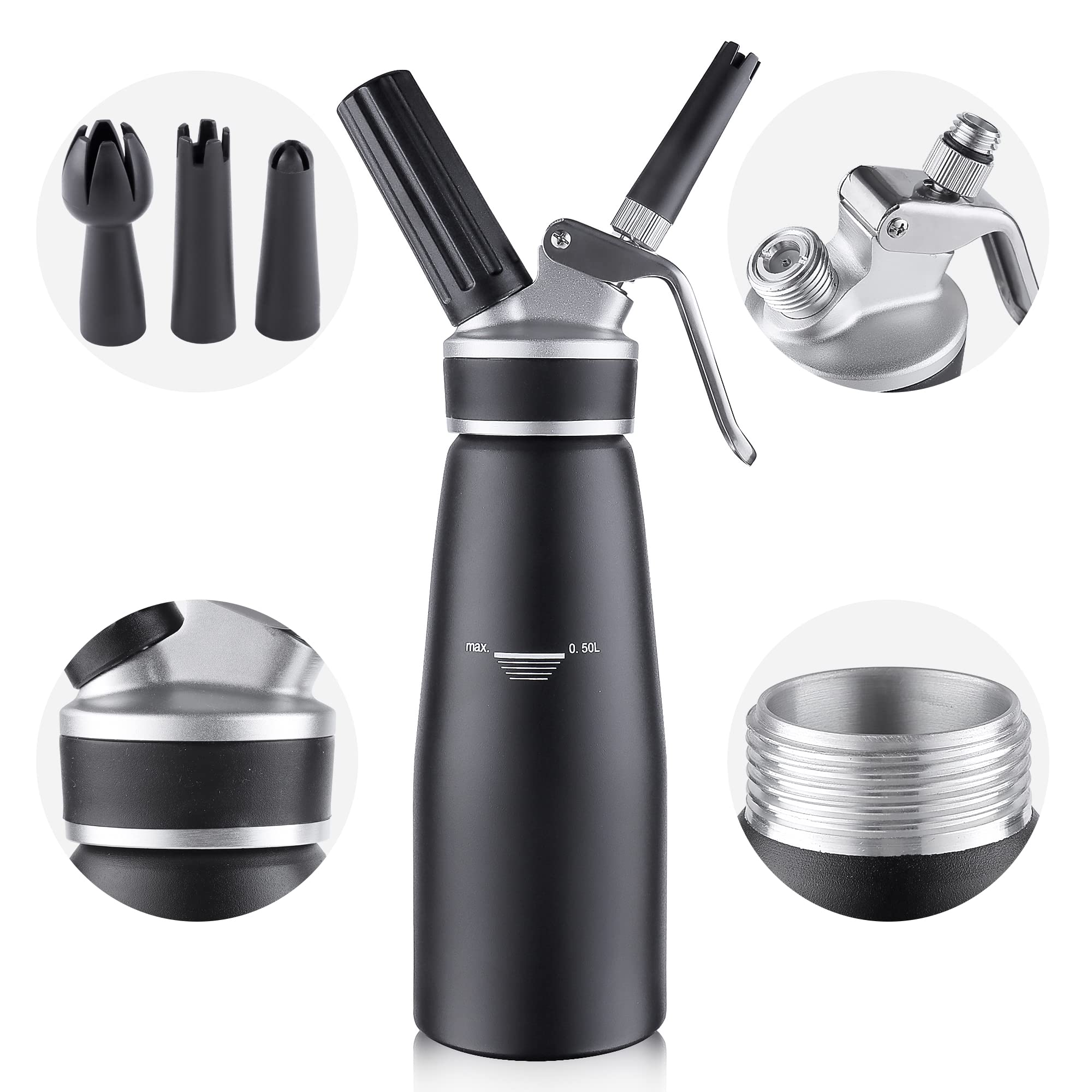 Sivaphe Professional Whipped Cream Dispenser Aluminum Grade Canister, Heavy Duty Cream Whipper Homemade Bliss, Portable Whipped
