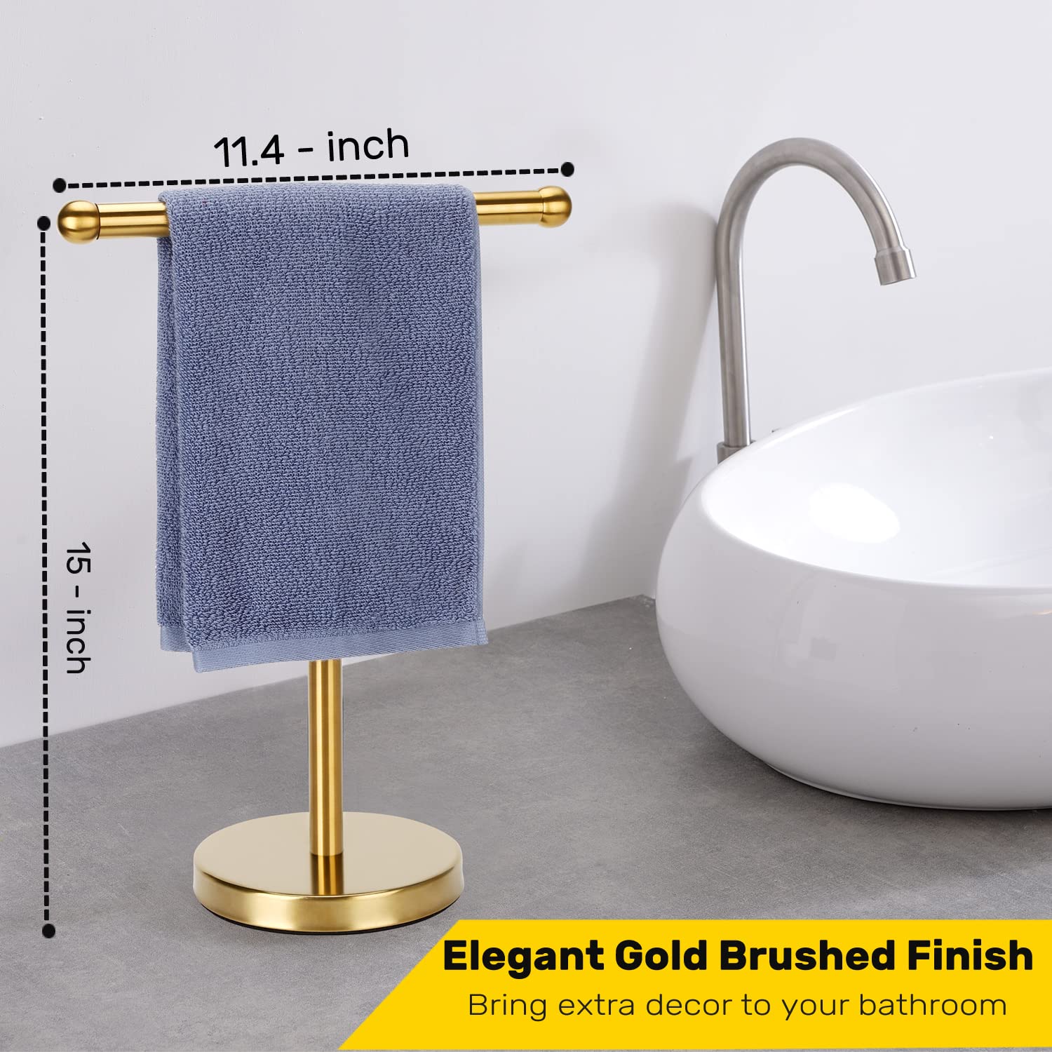Hand Towel Holder Gold  Hand Towel Rack Stand with Heavy Weighted Base  Countertop Hand Towel Holder Stand for Bathroom SUS304 Stainless Steel (Gold)
