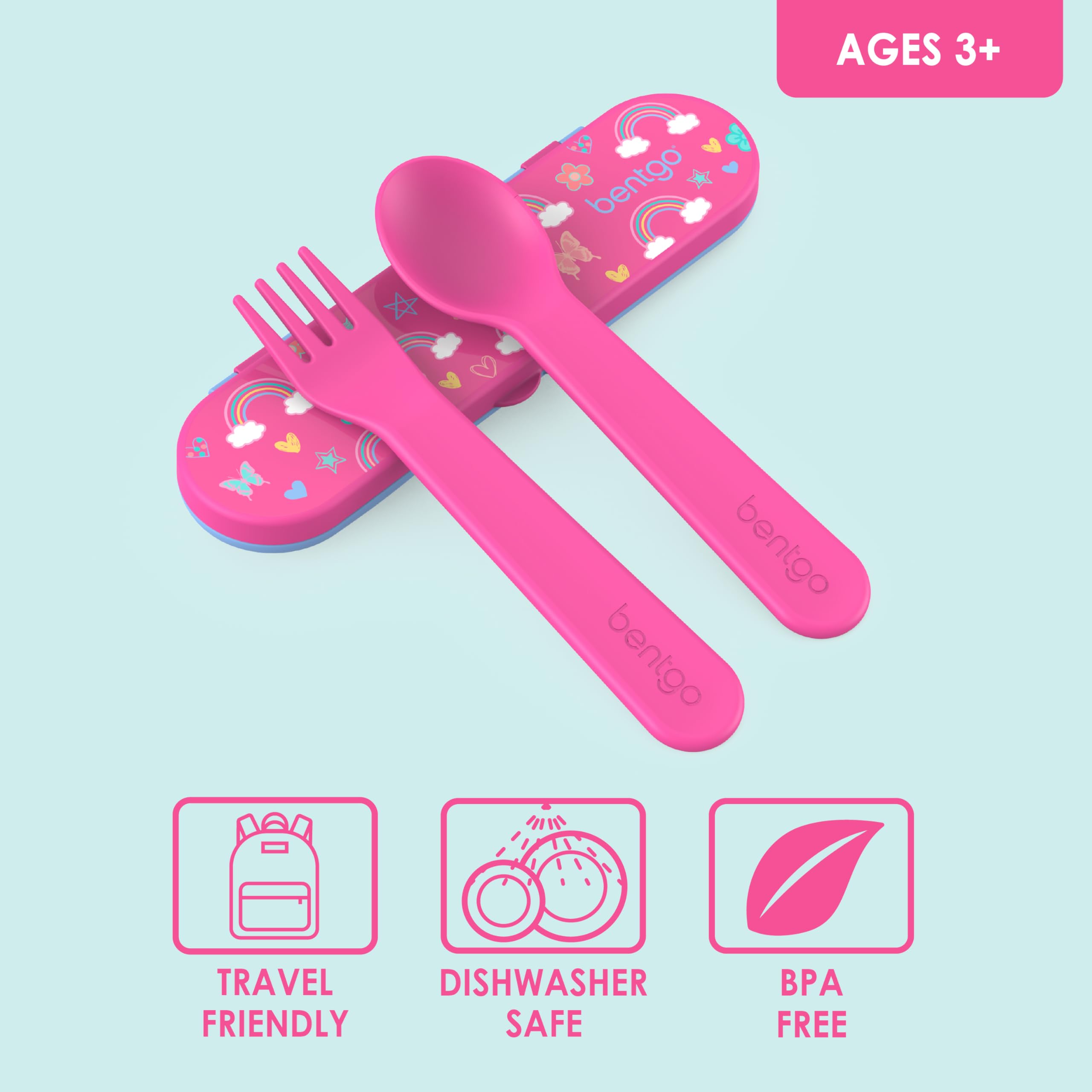 Bentgo? Kids Utensil Set - Reusable Plastic Fork, Spoon & Storage Case BPA-Free Materials, Easy-Grip Handles, Dishwasher Safe Id