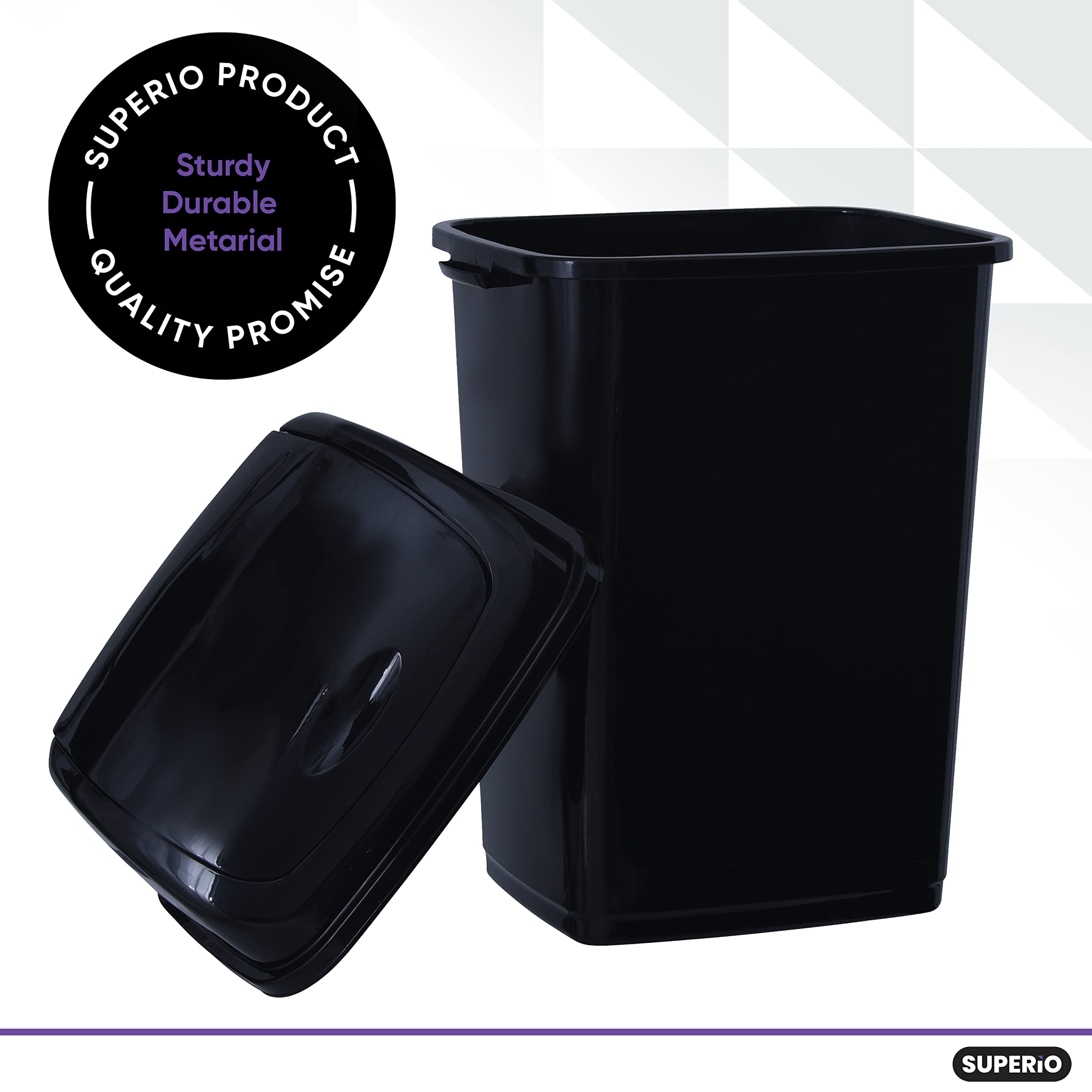 Superio Kitchen Trash Can 13 Gallon With Swing Lid, Plastic Tall Garbage Can Outdoor And Indoor, Large 52 Qt Recycle Bin And Was