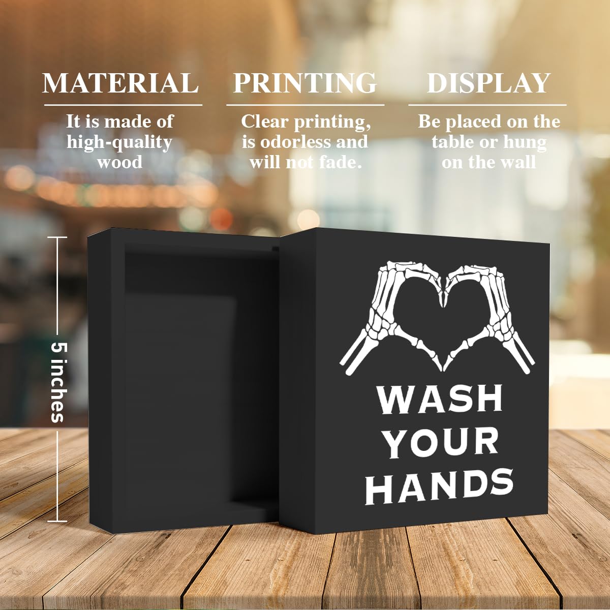 Gothic Bathroom Decor Wash Your Hand Black Wood Box Sign for Home Toilet Shelf Restroom Washroom Decor 5 X 5 Inches