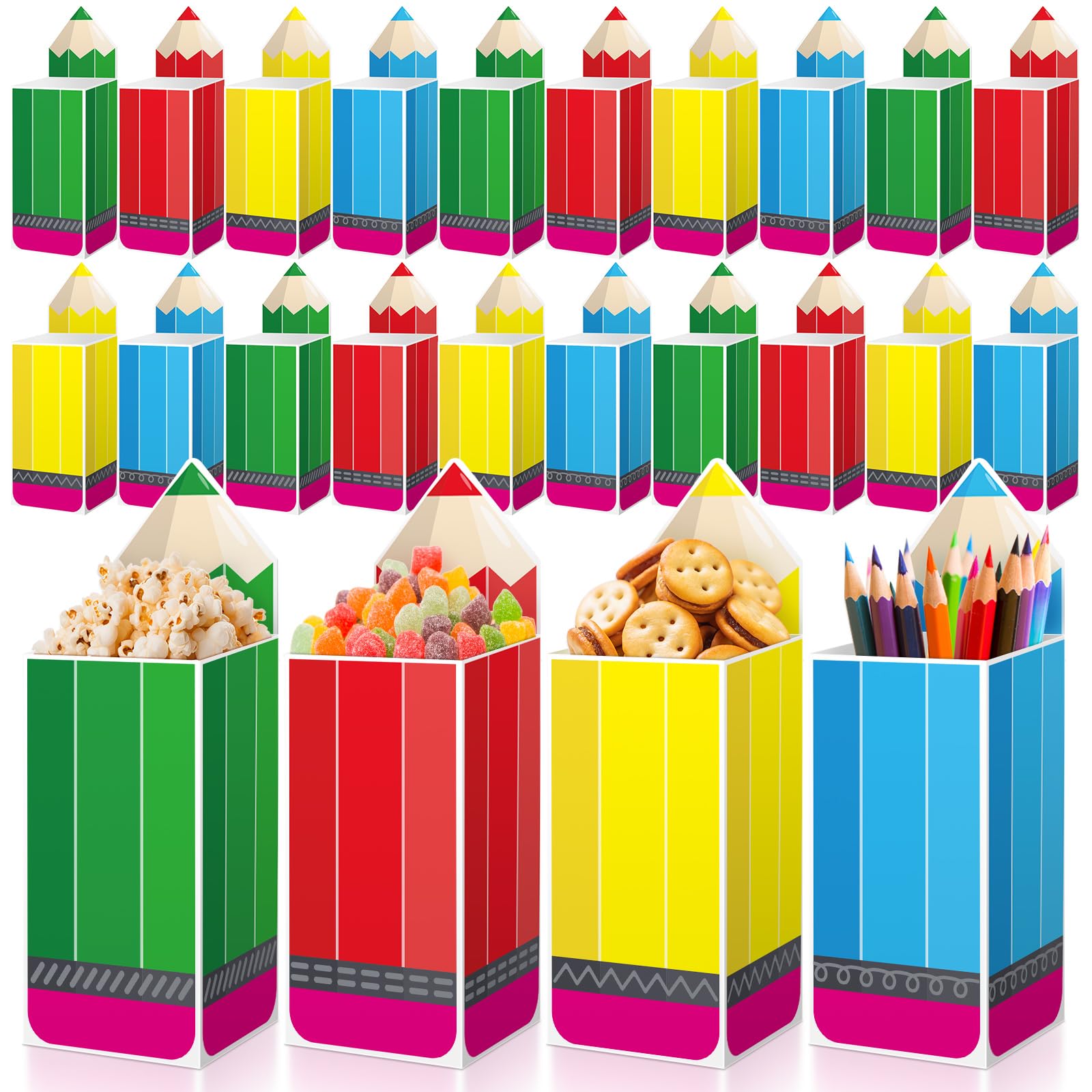 Cinrobiye 24 Pcs Back To School Party Favors Candy Boxes,Welcome Back To School Party Goodie Treat Bags,School Supplies Decorati