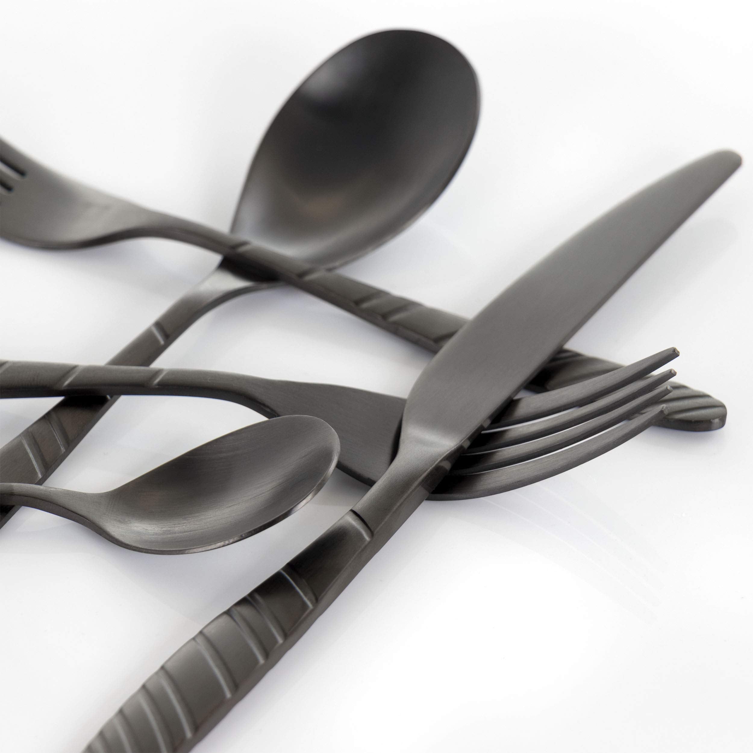 Megachef La Vague 20 Piece Flatware Utensil Set, Stainless Steel Silverware Metal Service For 4 In Matte Black