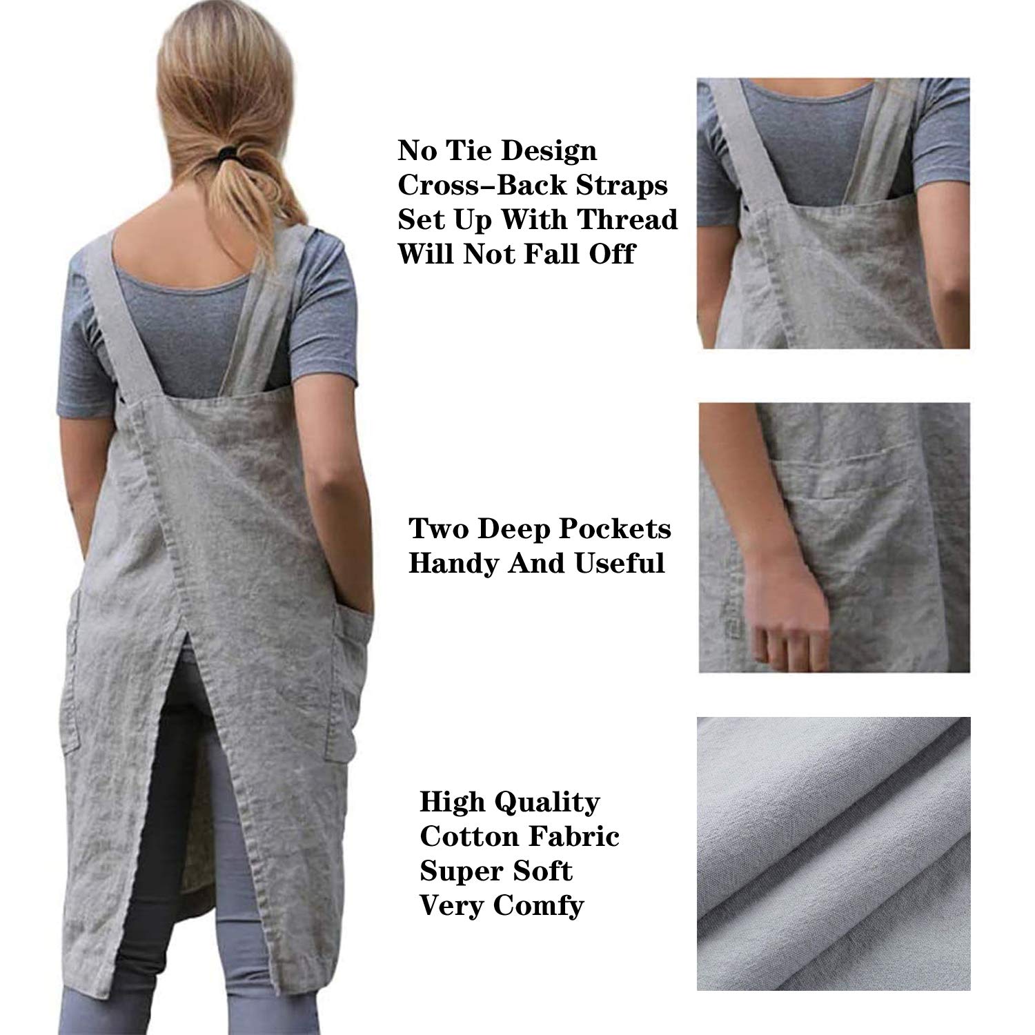 YESDOO Cotton Linen Apron Cross Back Apron for Women with Pockets Pinafore Dress for Baking Cooking Red Medium